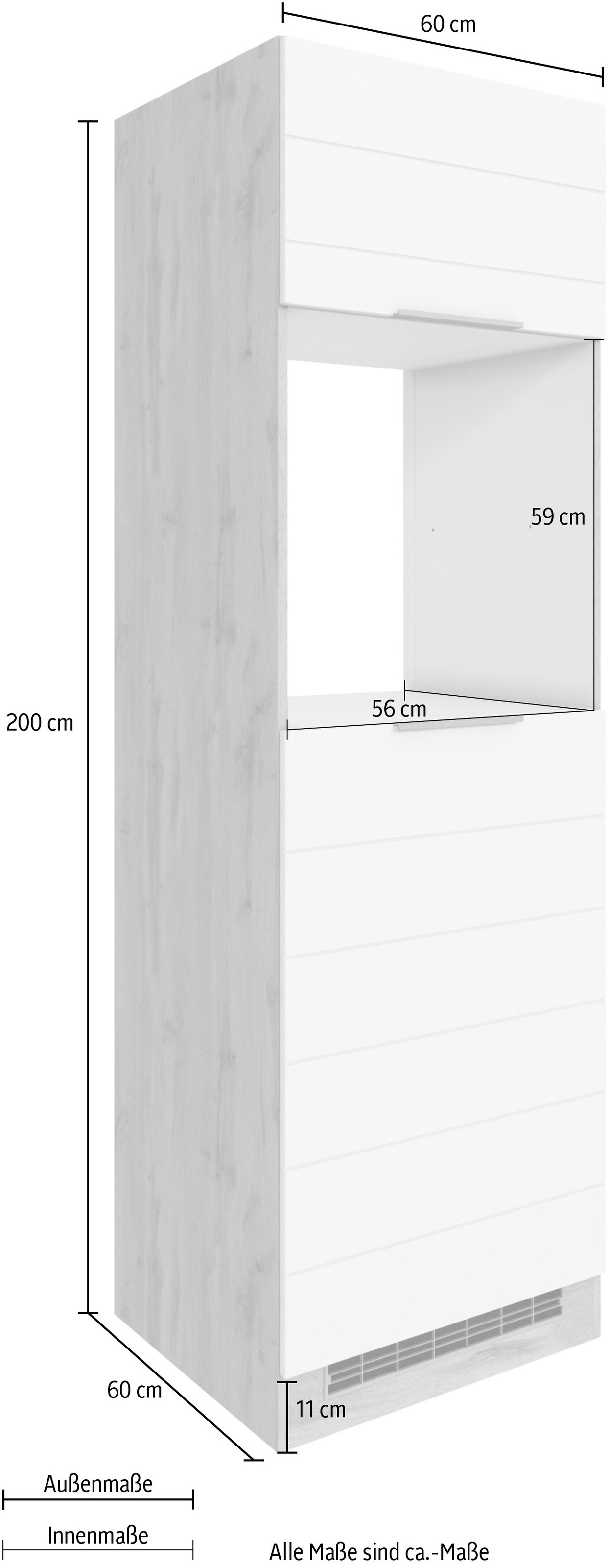 KOCHSTATION Backofenumbauschrank »KS-Luhe«, 60 cm breit, hochwertige MDF-Fronten mit waagerechter Lisene