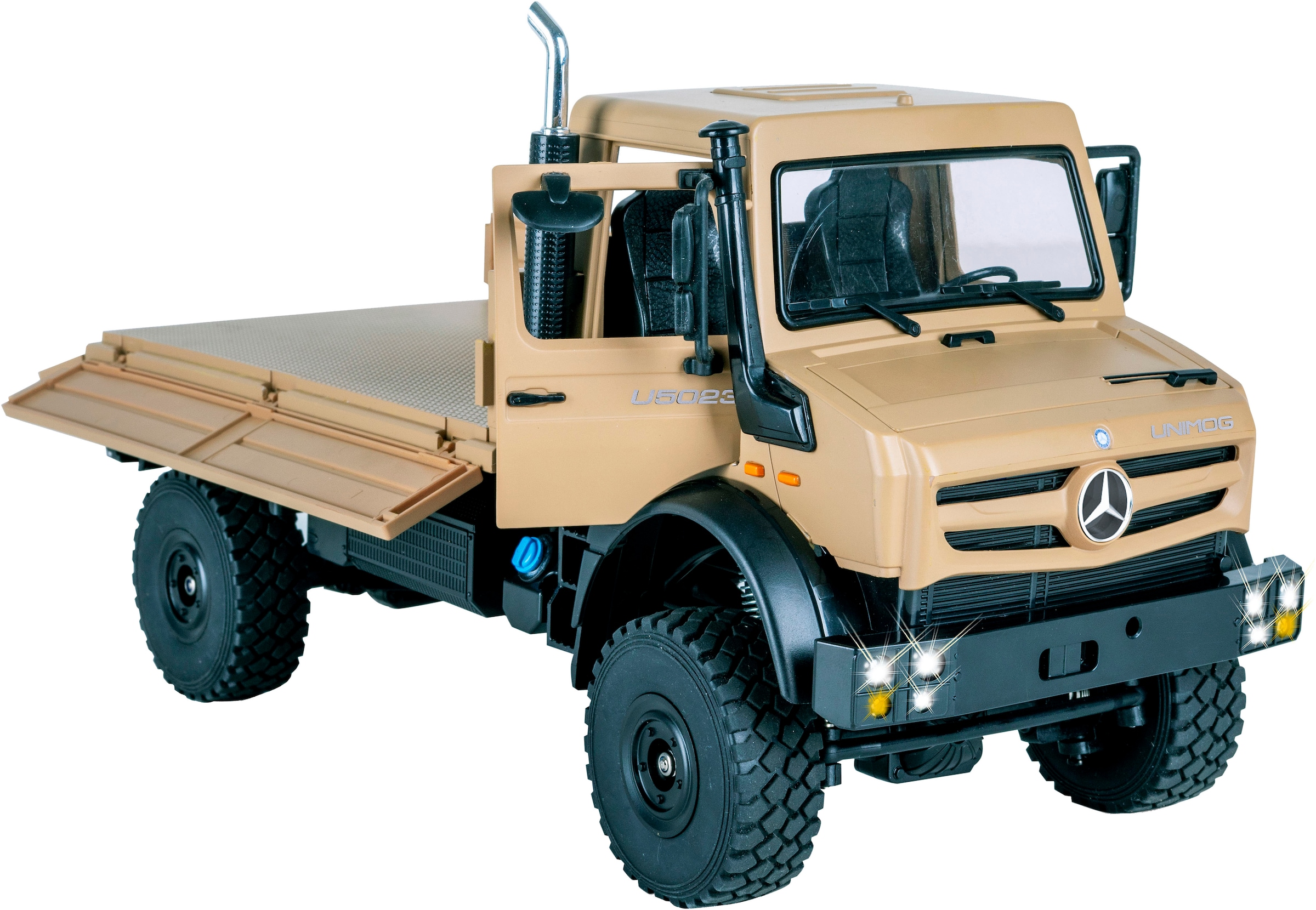 Jamara RC-LKW »Mercedes-Benz Unimog U5023 beige 2,4GHz« LED-Licht; Maßstab 1:14