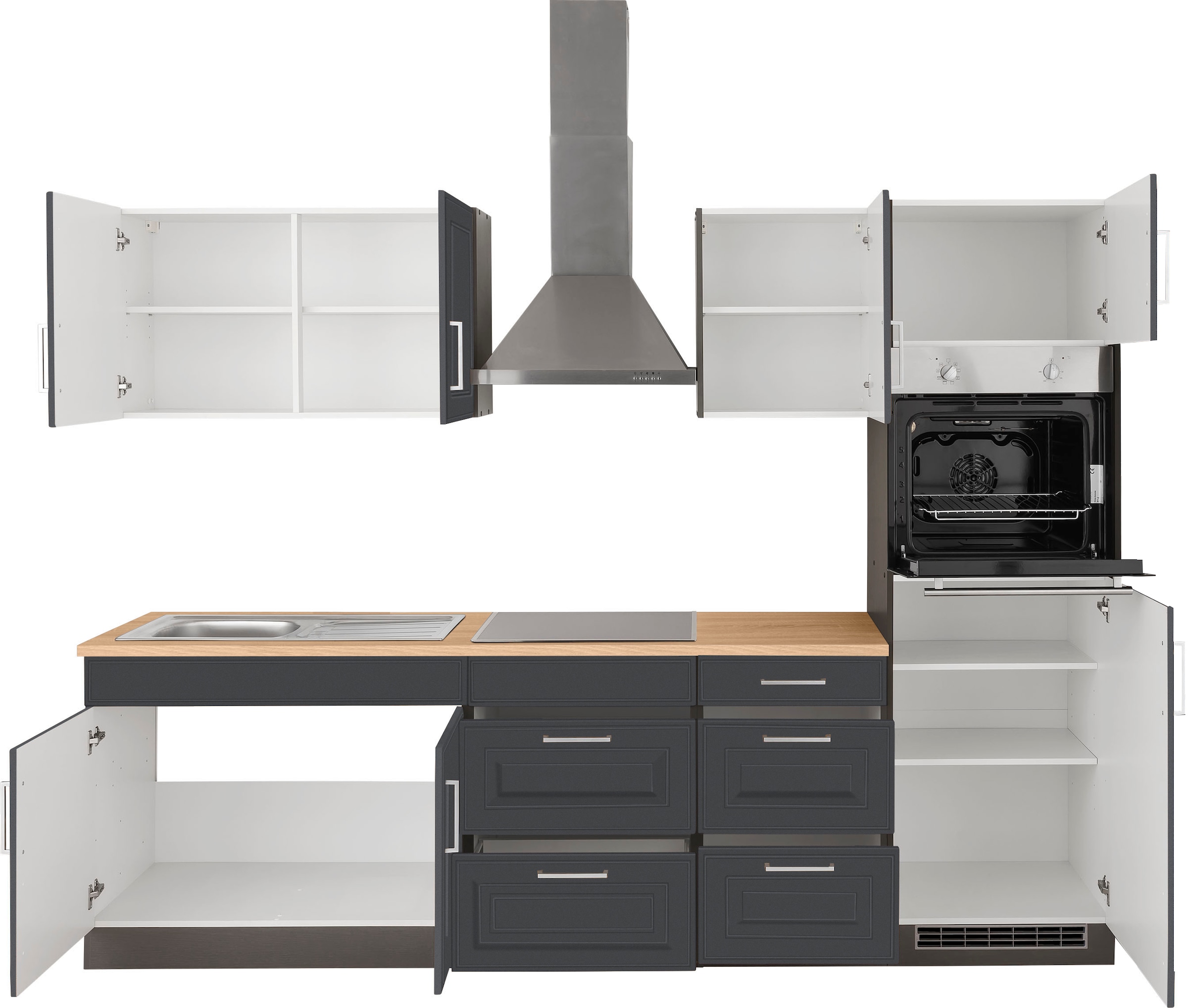 KOCHSTATION »KS-Stockholm« Breite 270 cm, mit hochwertigen MDF Fronten im Landhaus-Stil