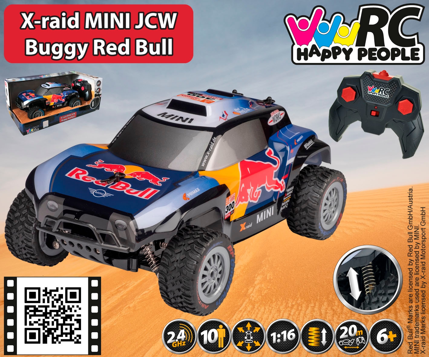 Happy People RC-Buggy »Mini Cooper JCW X-Raid Red Bull«, mit Fernbedienung