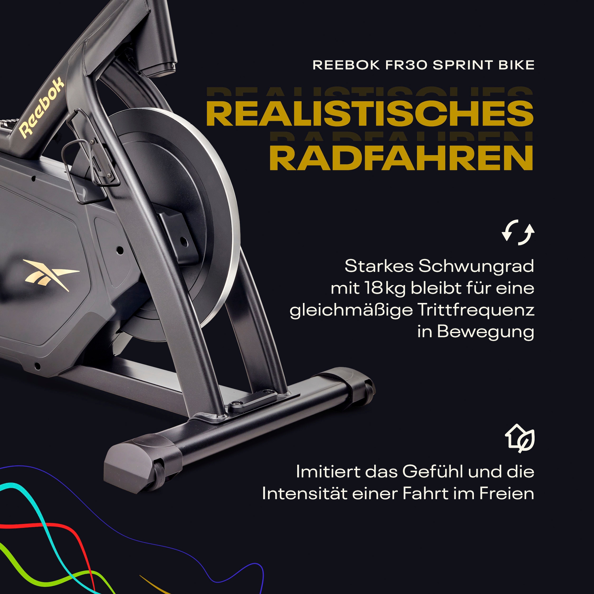 Reebok Speedbike »FR30 Speedbike«, (mit Tablet-Halterung), Schwungmasse ca. 6 kg, 32 Widerstandsstufen