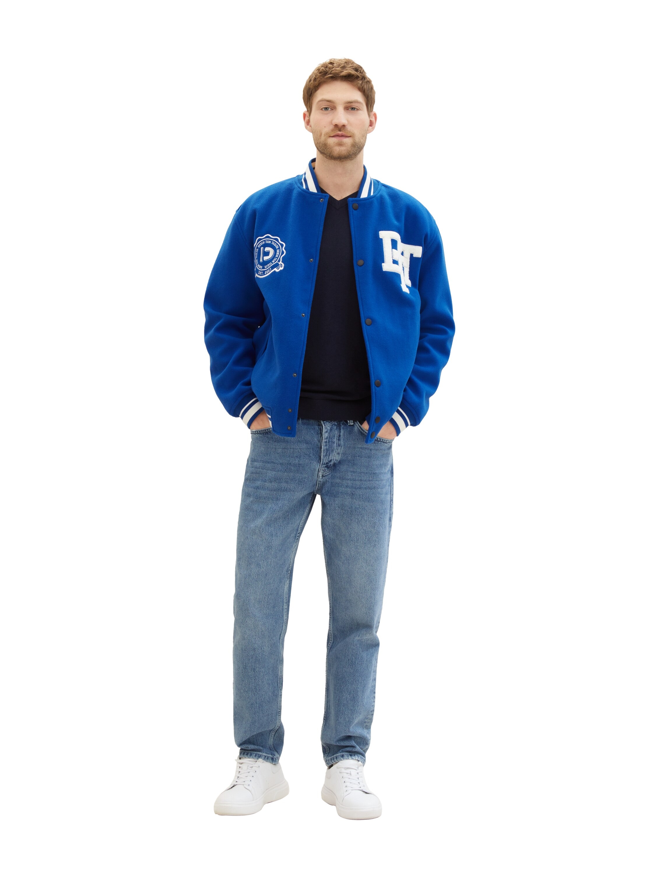 TOM TAILOR V-Ausschnitt-Pullover, mit kleiner Logo-Stickerei