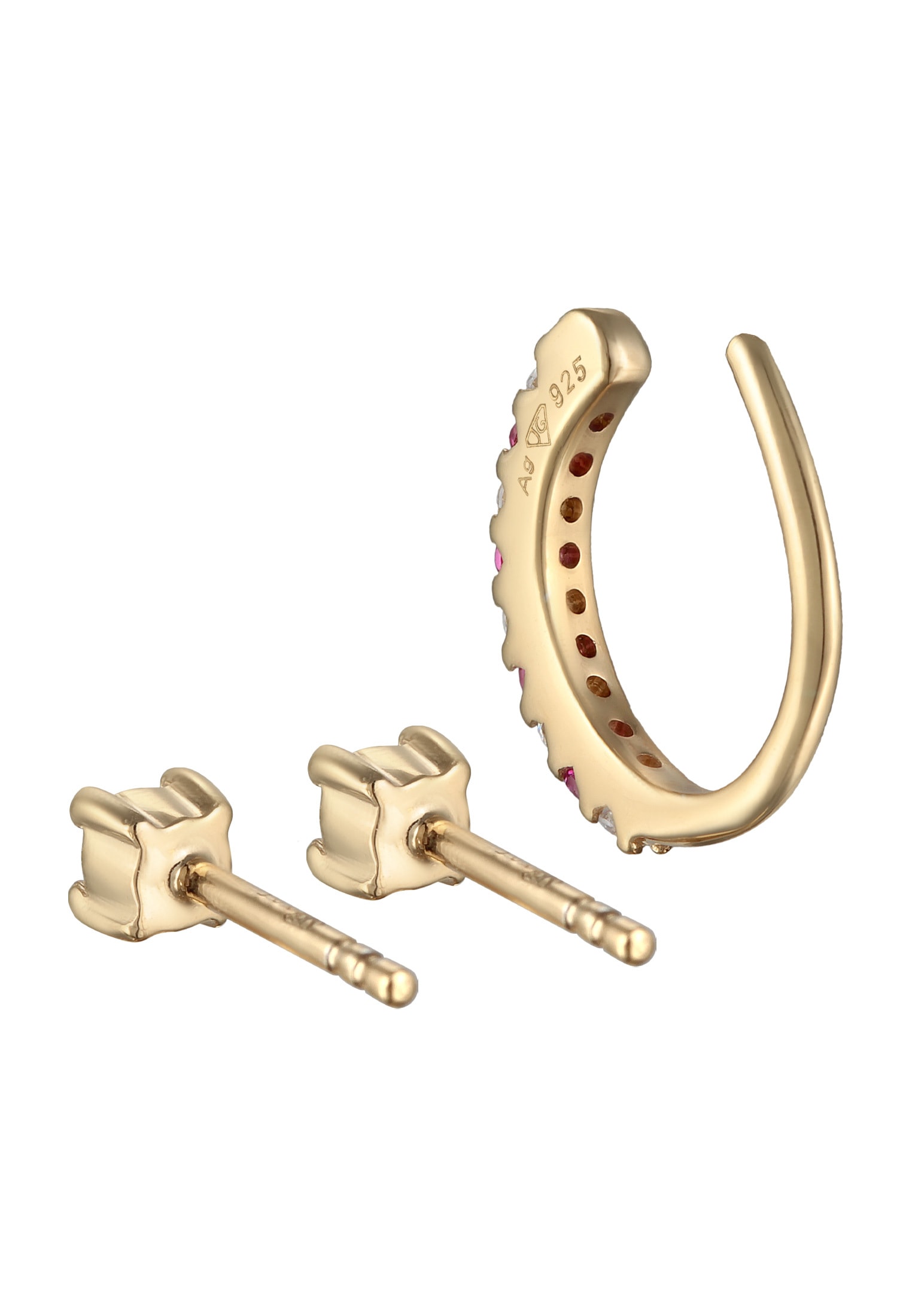 Elli Ohrring und Ketten Set »Ohrringe Stecker Earcuff Zirkona Synt. Rubin 925 Silber«