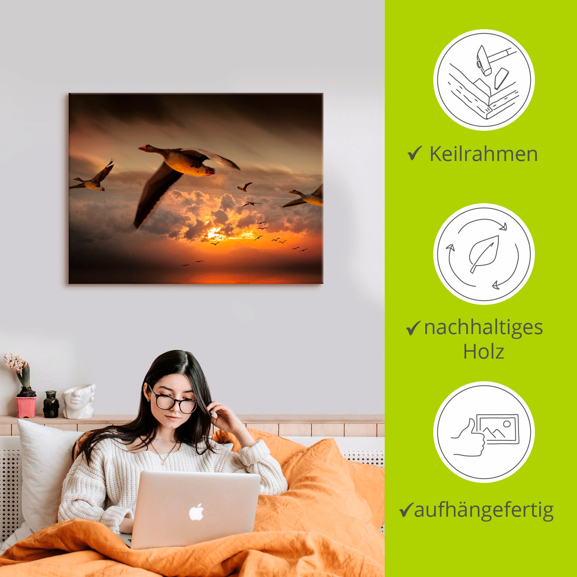 Artland Wandbild »Der Flug der Wildgänse...«, Vögel, (1 St.), als Leinwandbild, Wandaufkleber in verschied. Größen