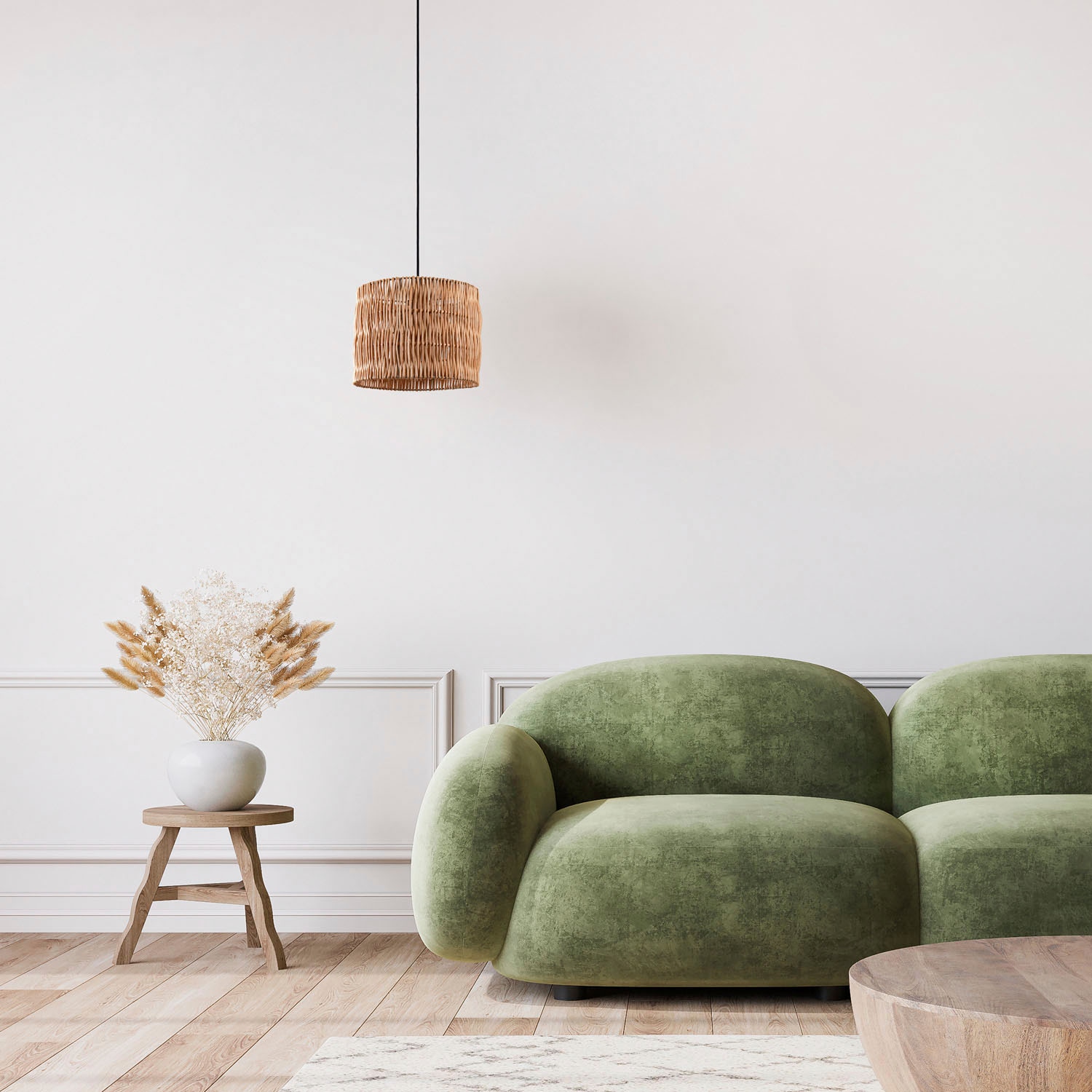 Paco Home Pendelleuchte »Hugo Luna«, Leuchtmittel E27 | ohne Leuchtmittel, Pendelleuchte Wohnzimmer Esszimmer Rattan Optik Boho Lampenschirm Korb