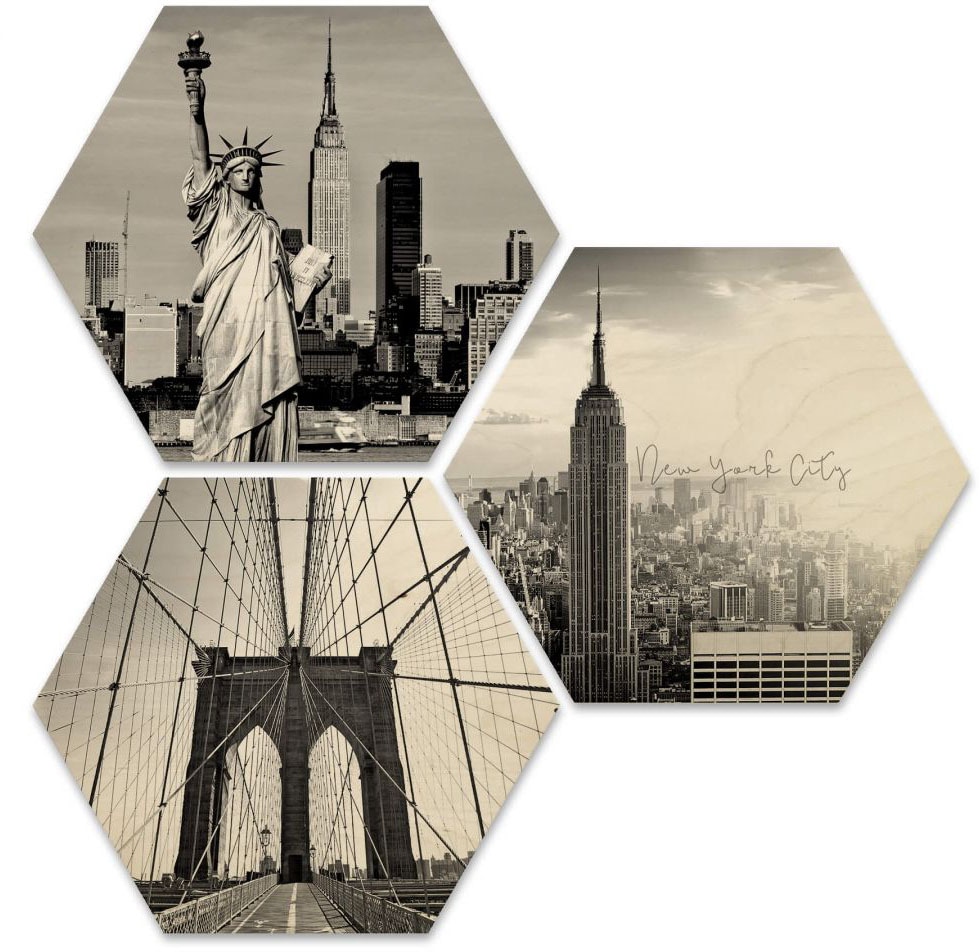 Wall-Art Mehrteilige Bilder »Impression New York Collage«, (Set, 3 St.), Holzposter modern