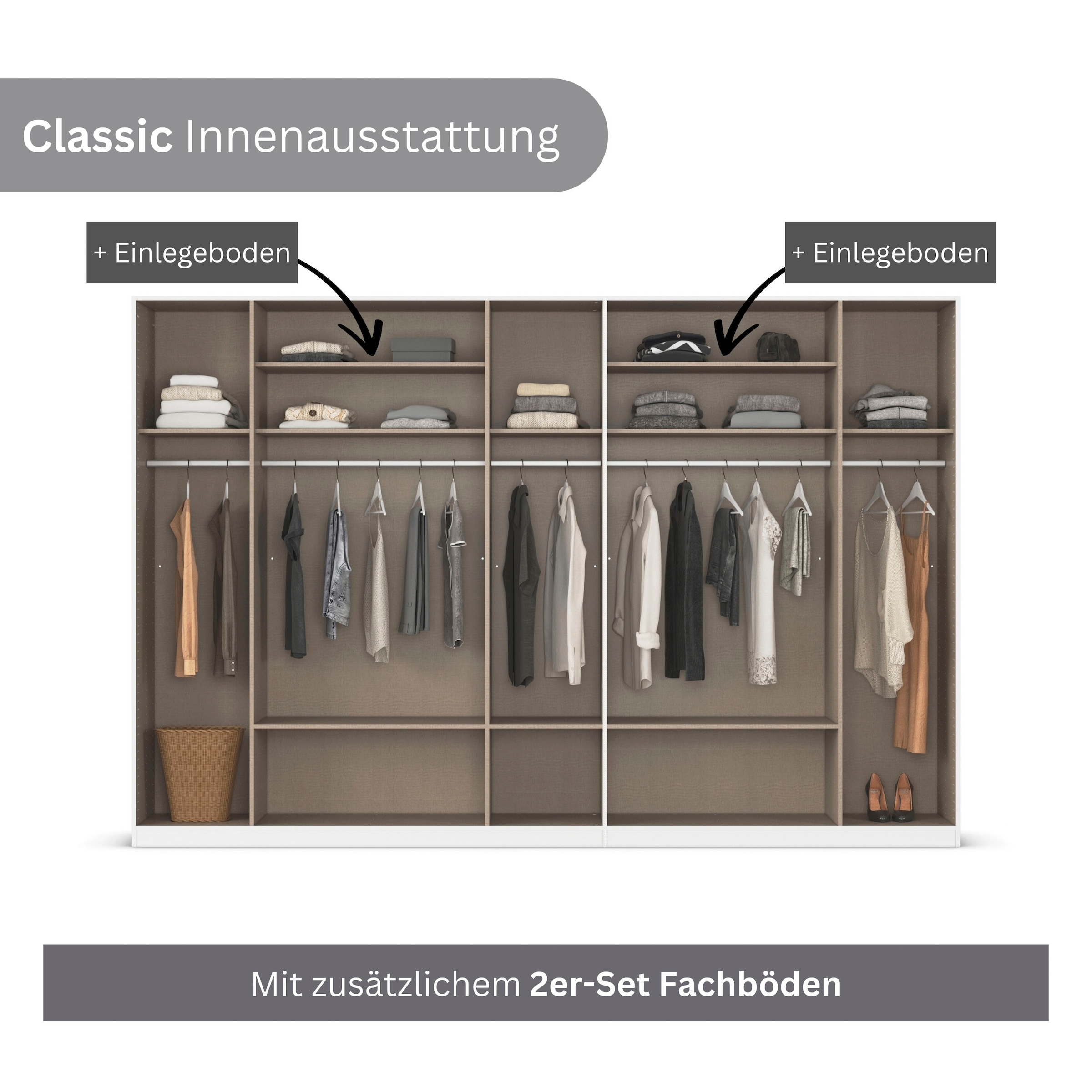 rauch Kleiderschrank »Schrank Garderobe Ankleide GAMMA Breiten 91/136/181/226/271/315/360 cm« in 3 Ausstattungen BASIC/CLASSIC/PREMIUM (inkl. SOFT-CLOSE-Funktion),  verschiedene Griff-Varianten, mit Spiegel TOPSELLER MADE IN GERMANY