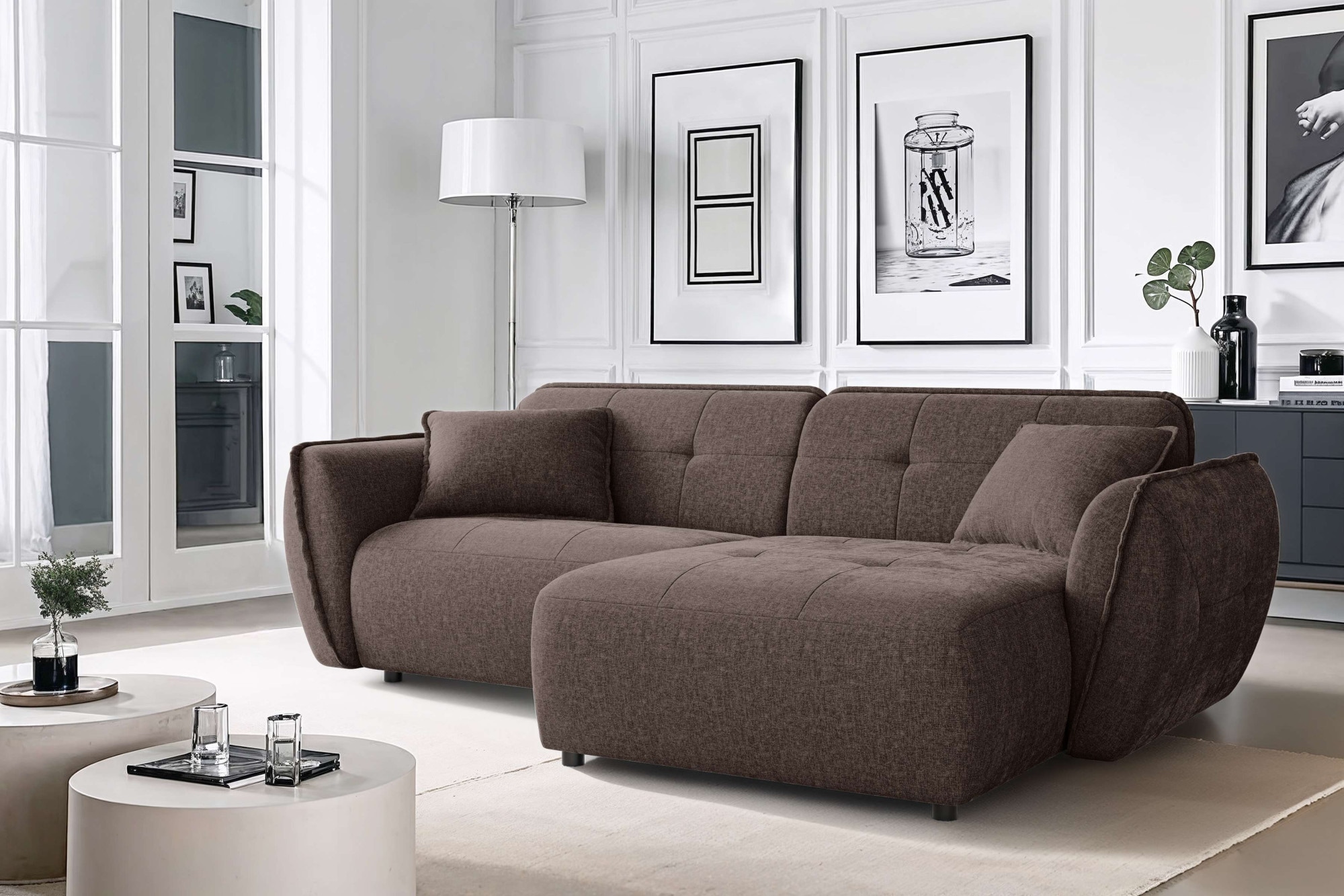 Home affaire Ecksofa »MIRELDA L-Form mit Steppungen, Recamiere rechts/links, Breite 253 cm« elegant und bequem, enthält 2 Zierkissen, belastbar bis 480kg