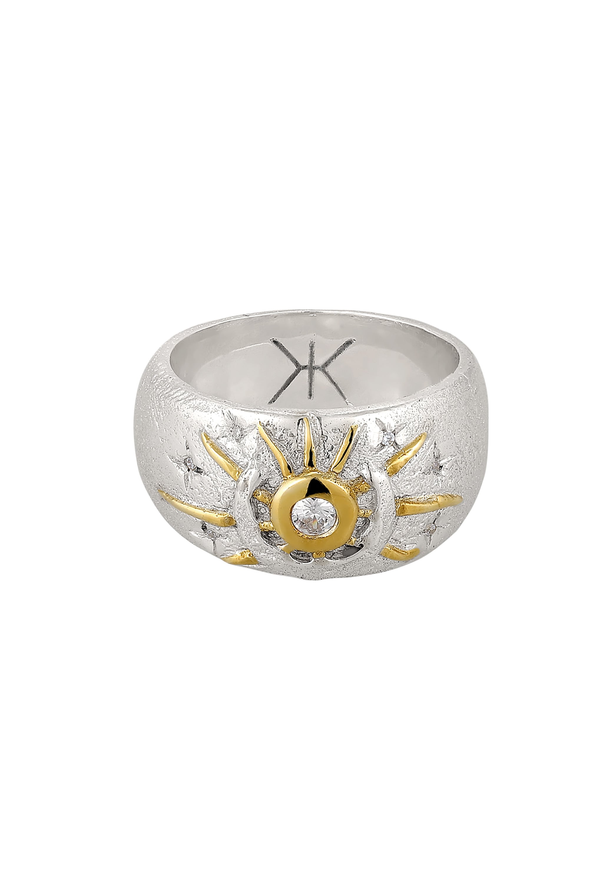 Kuzzoi Silberring »Ring Sonne Mond Zirkonia Weiß 925 Sterling Silber vergoldet«