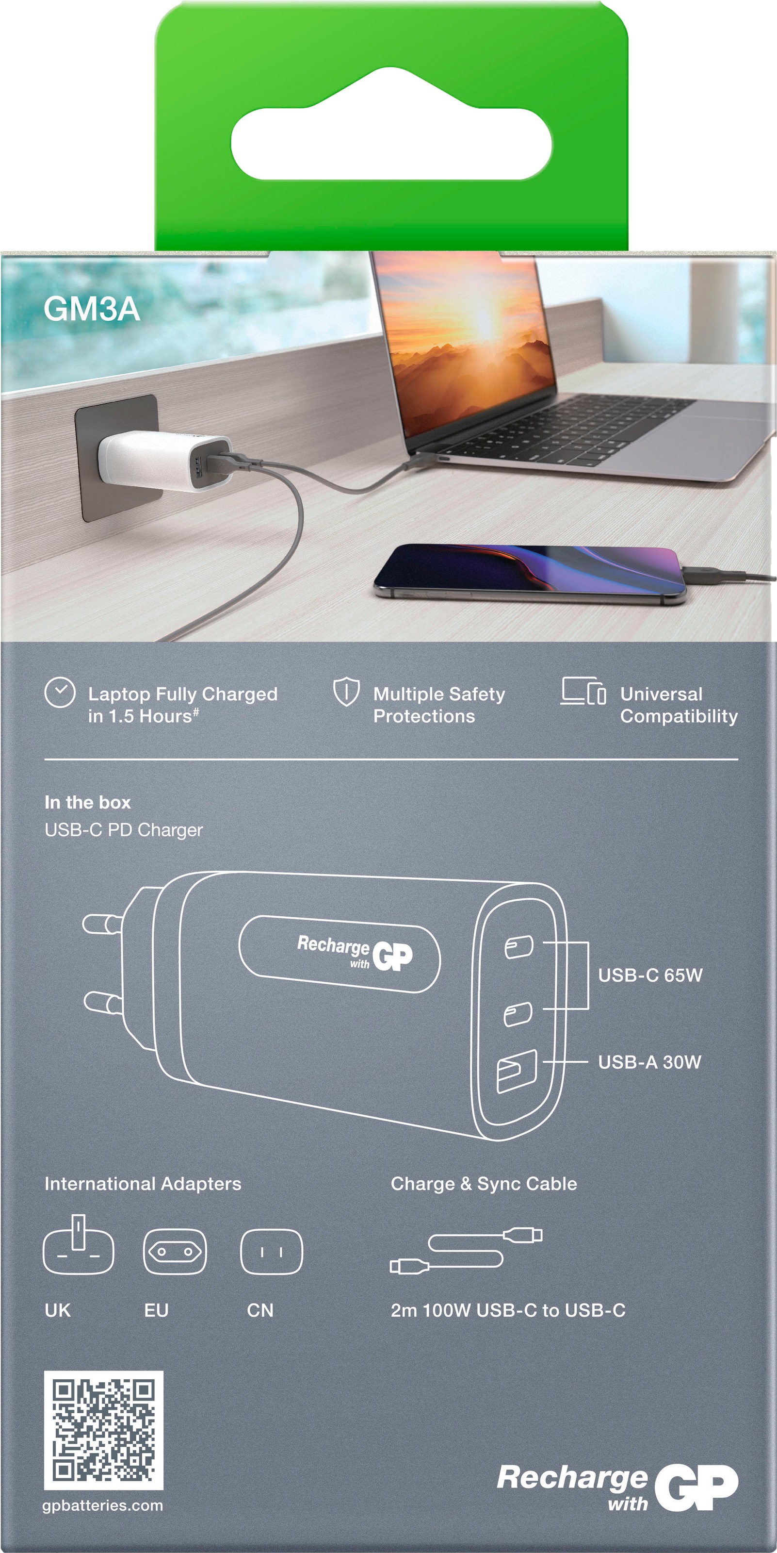 GP Batteries USB-Ladegerät »65W 3 Port GaN USB-C Schnellladeadapter«, Reiseadapter