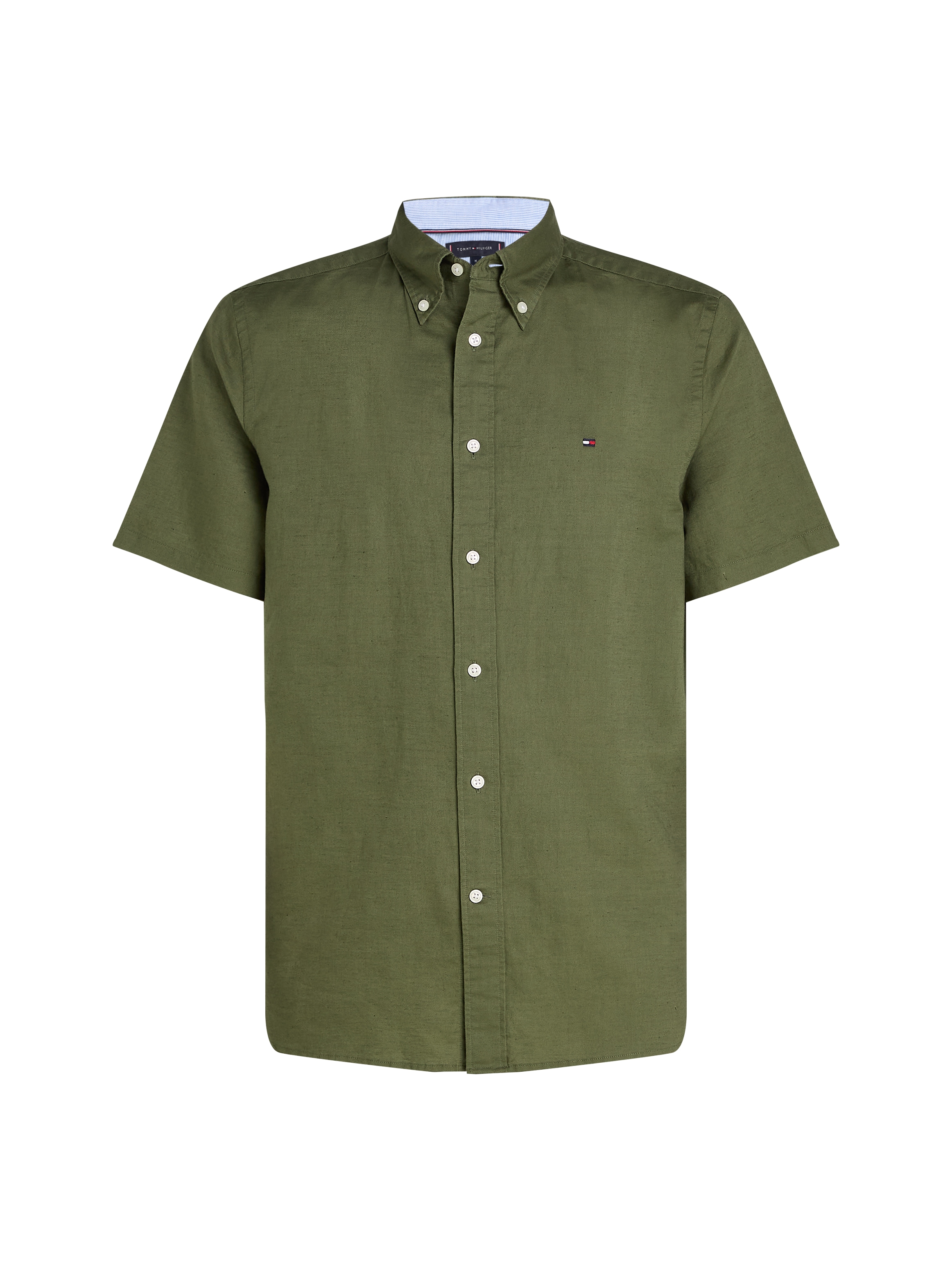 Tommy Hilfiger Kurzarmhemd »LINEN BLEND SOLID SS RF SHIRT«, mit Button-down-Kragen