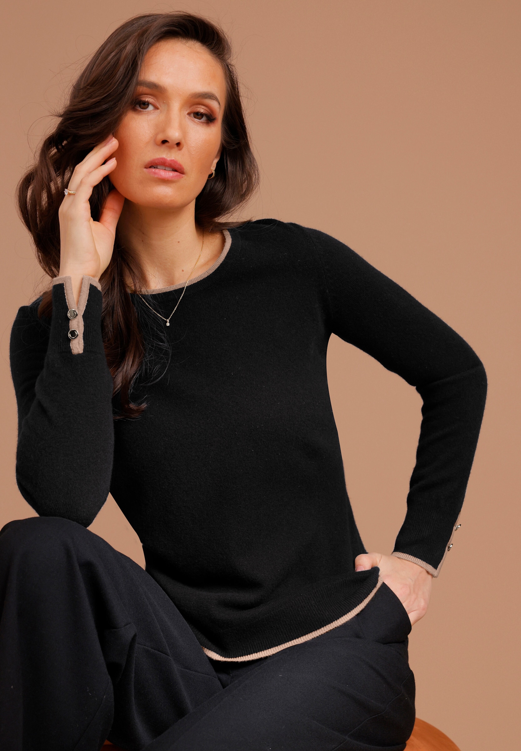 creation L Strickpullover »Merino-Pullover Wollpullover mit Kontrastkanten«