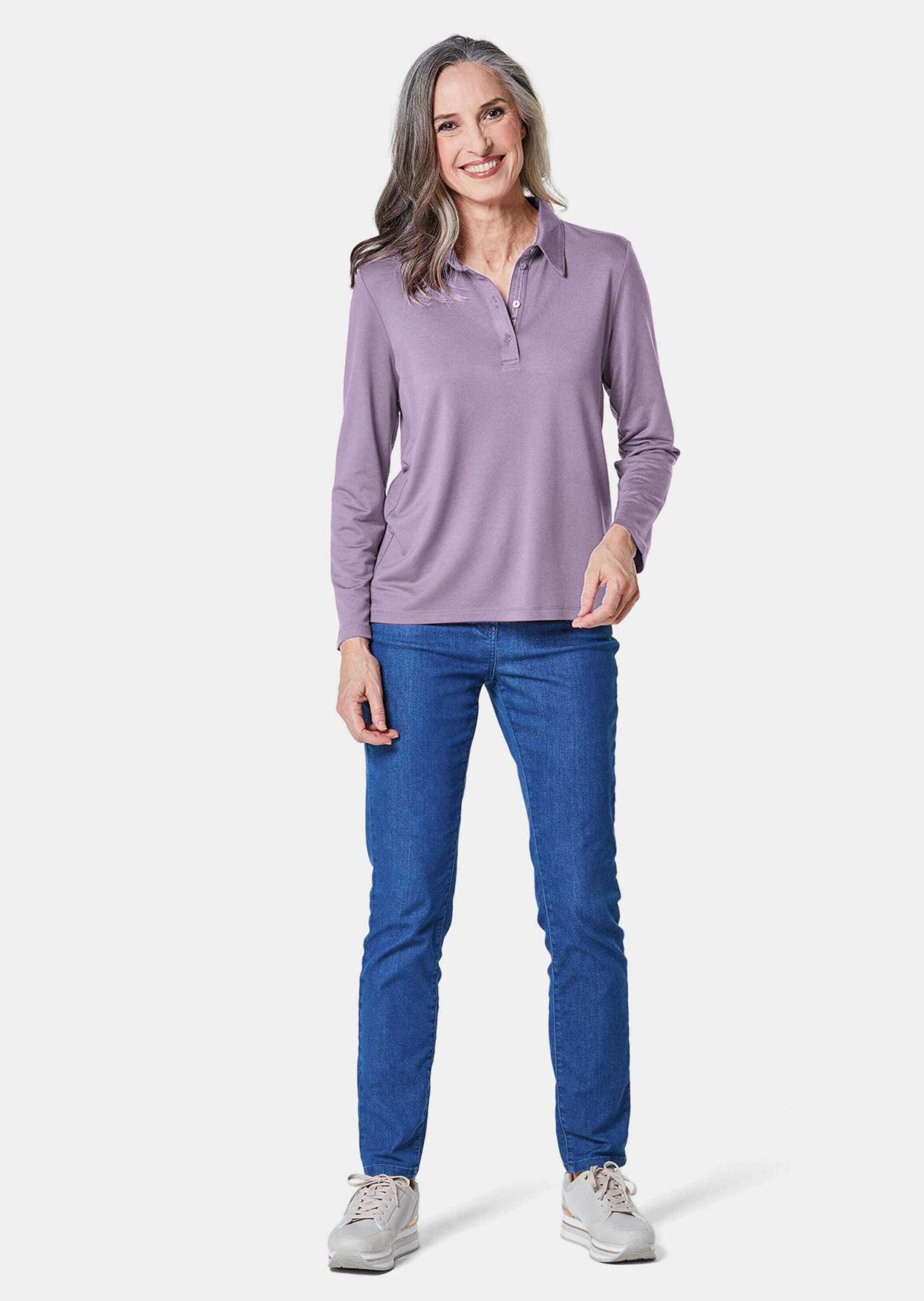 GOLDNER Poloshirt »Langarm Poloshirt mit Schmuckband an Knopfleiste« Ohne