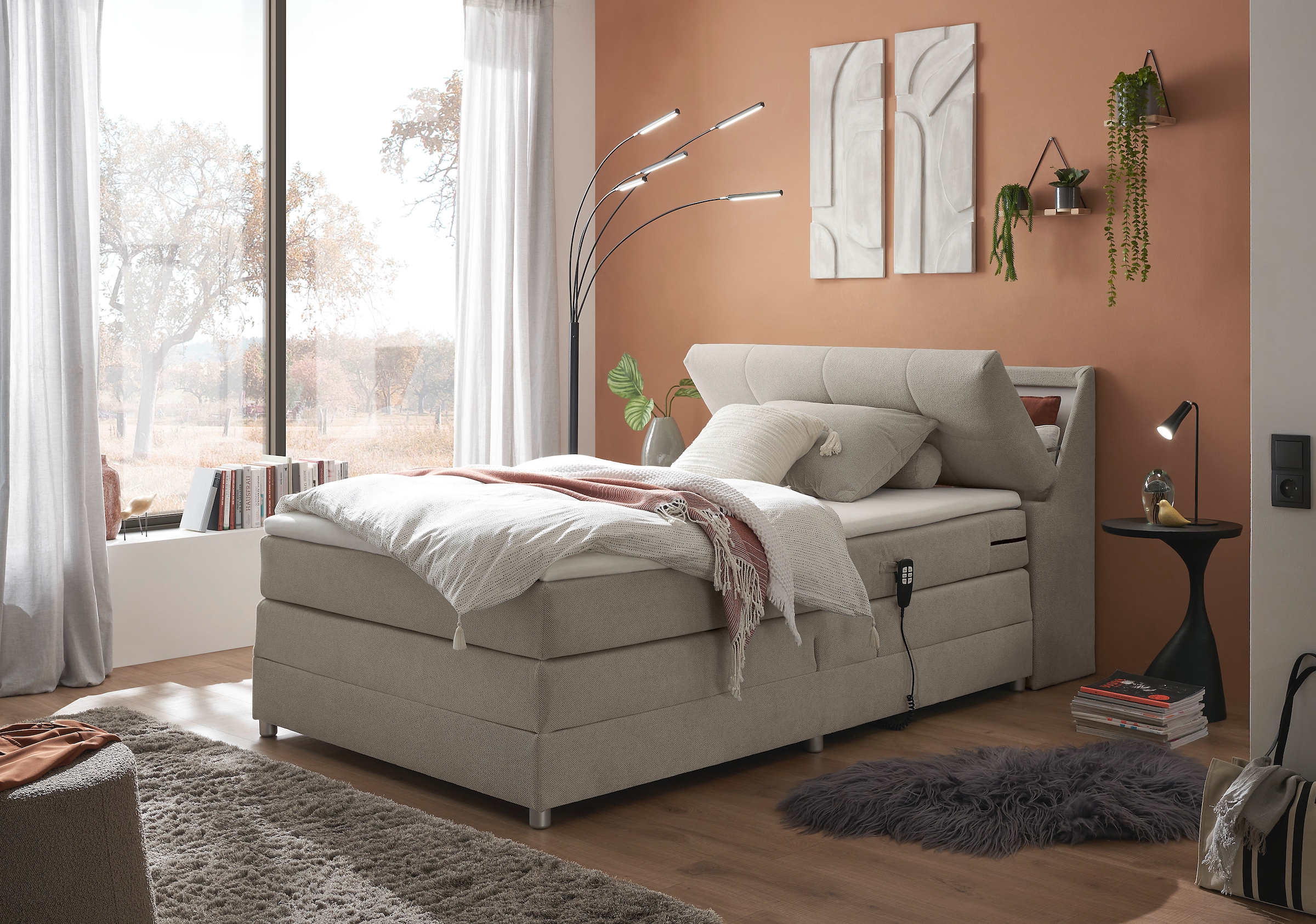 ED EXCITING DESIGN Boxspringbett »Toulouse«, inkl. Motor, inkl. Stauraum im Kopfteil