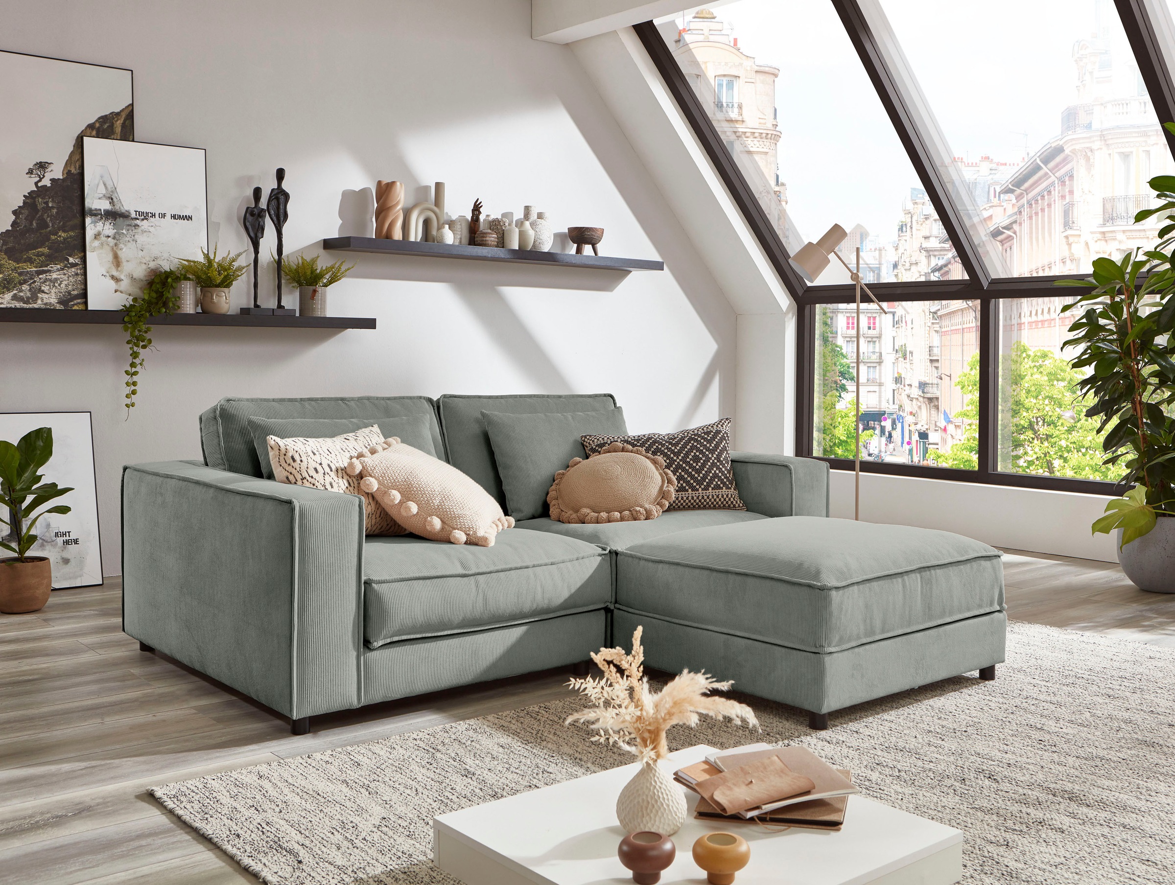 ATLANTIC home collection 2-Sitzer »Valan«, XXL-Sitzfläche, mit Cord-Bezug, frei stellbar, mit Wellenunterfederung