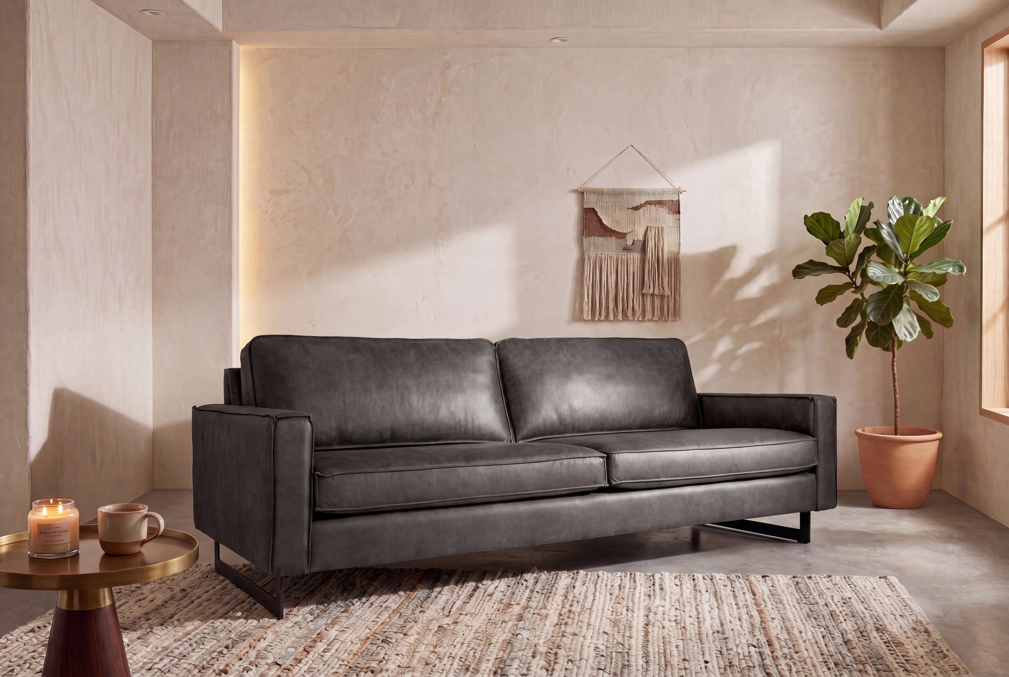 OTTO home 3-Sitzer »Maxi-Ausführung Pinto, 236 cm, Cord, Chenille, Lederoptik« mit Keder, schwarze Metallfüße, Wellenunterfederung