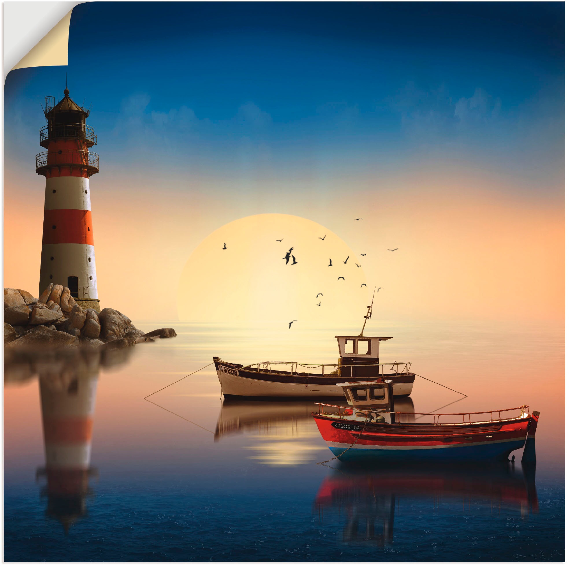 Artland Wandbild »Kleiner Hafen mit Leuchtturm«, Gebäude, (1 St.), in vielen Größen & Produktarten -Leinwandbild, Poster, Wandaufkleber / Wandtattoo auch für Badezimmer geeignet