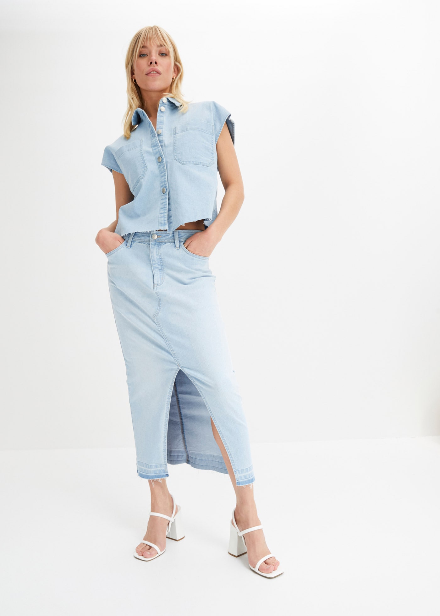 bonprix Jeansbluse »Kurze Boxy-Jeansbluse« in Boxy-Shape, mit Kurzarm und Brusttasche