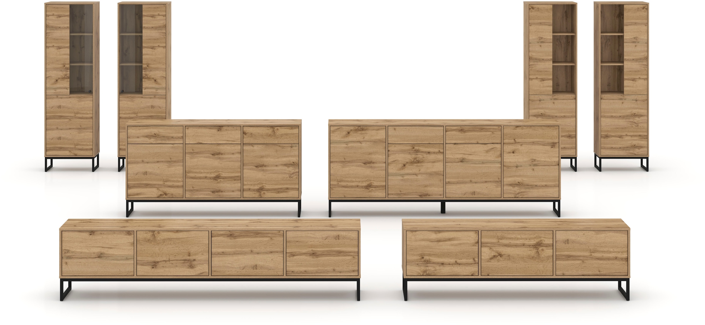 OTTO home Lowboard »Loft, Breite 208,5 cm, TV-Board mit 4 Klappen, Metallkufen« TV-Kommode mit viel Stauraum, push-to-open-Funktion