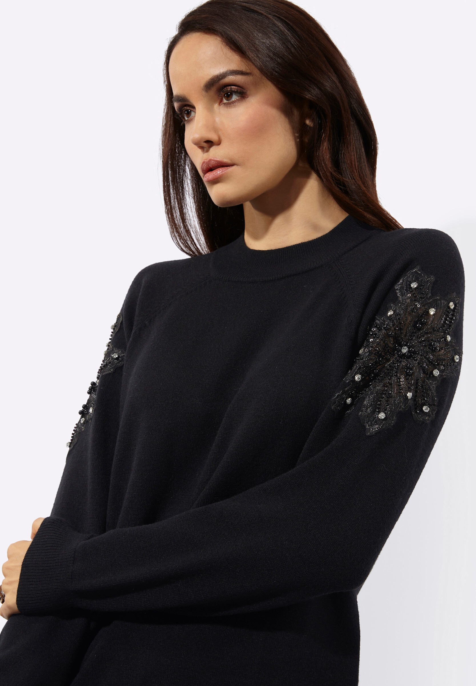 creation L Strickpullover »Modal-Mix-Pullover Langarm-Pullover mit besticktem Netzeinsatz«