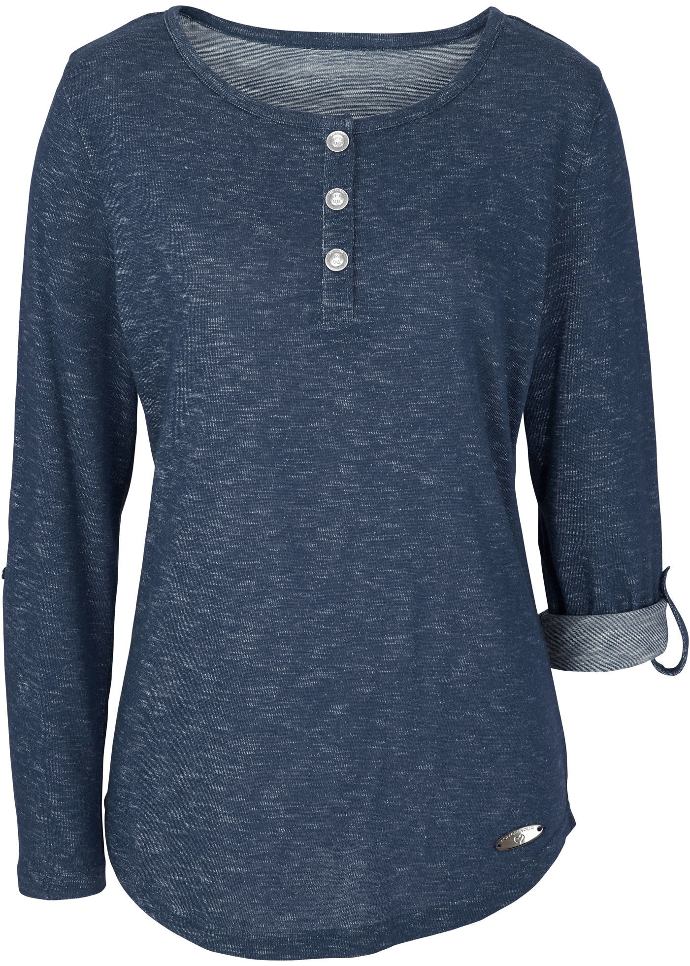 bonprix Langarmshirt im Henley-Look, mit krempelbaren Ärmeln, abgerundeter Saum