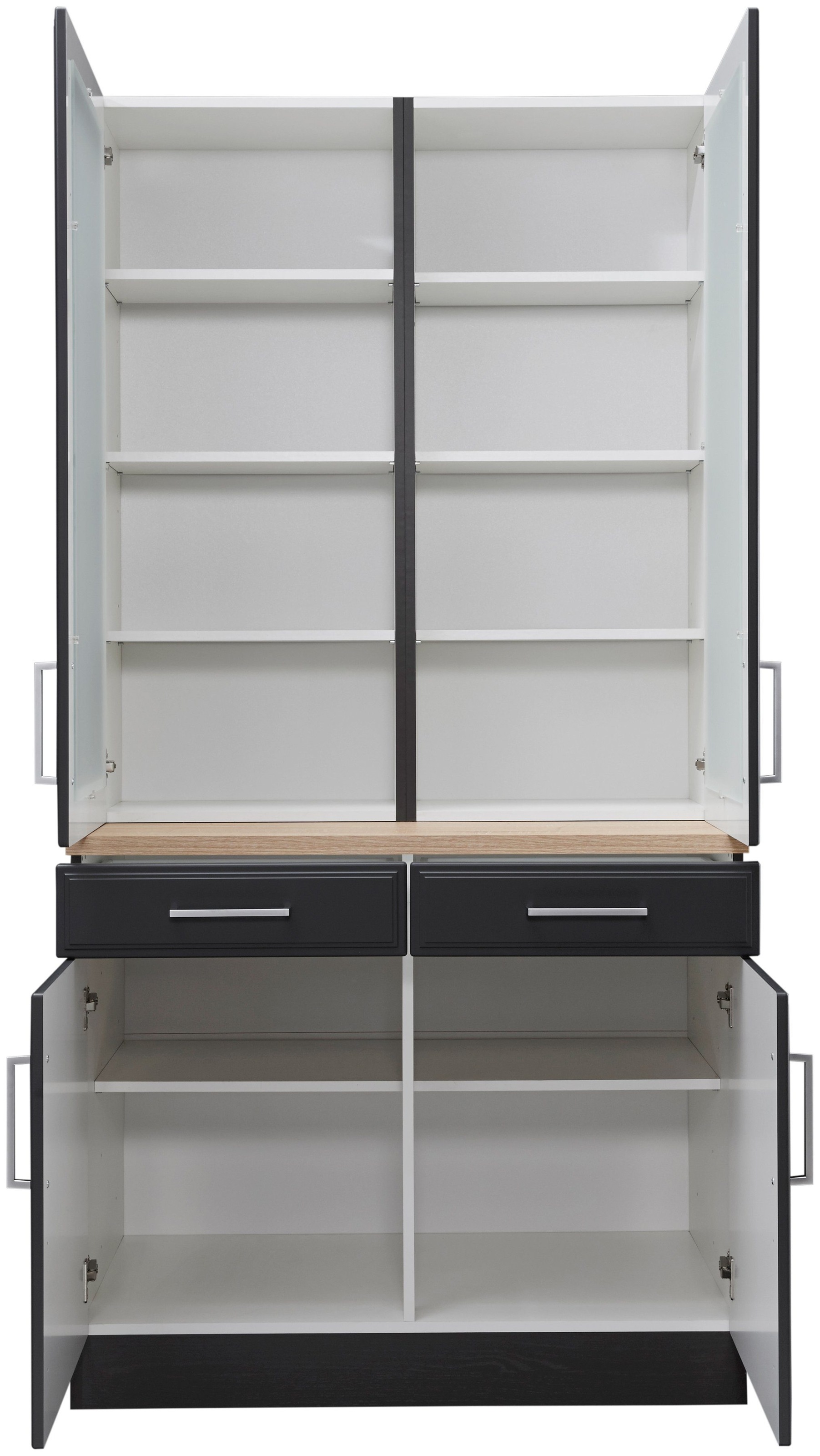 KOCHSTATION Küchenbuffet »KS-Stockholm«, hochwertige MDF-Fronten, 2 Glasrahmentüren, 200 cm hoch, viel Stauraum