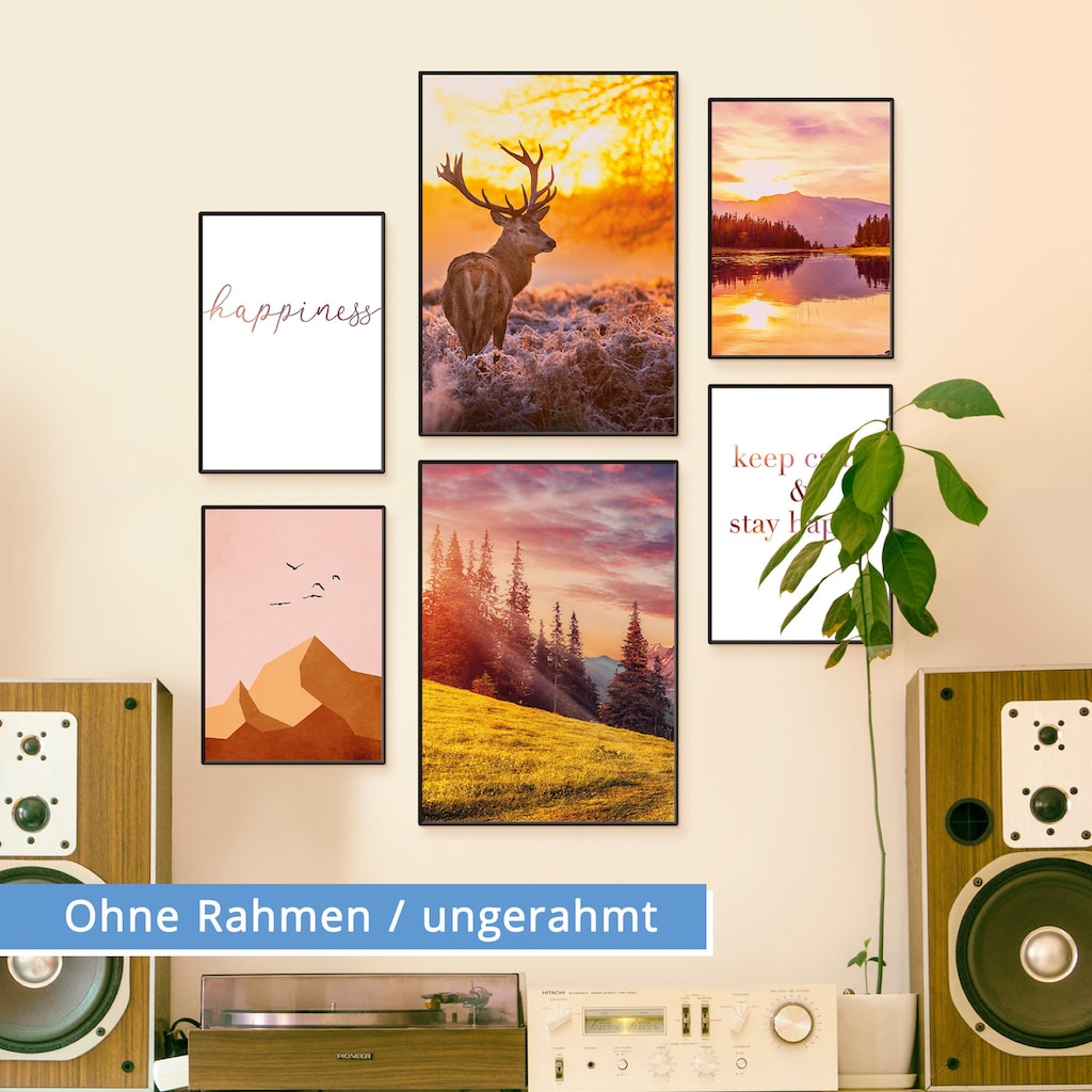 Artland Poster »Natur im Sonnenuntergang«, Berge & Alpenbilder, (Set, 6 St.)