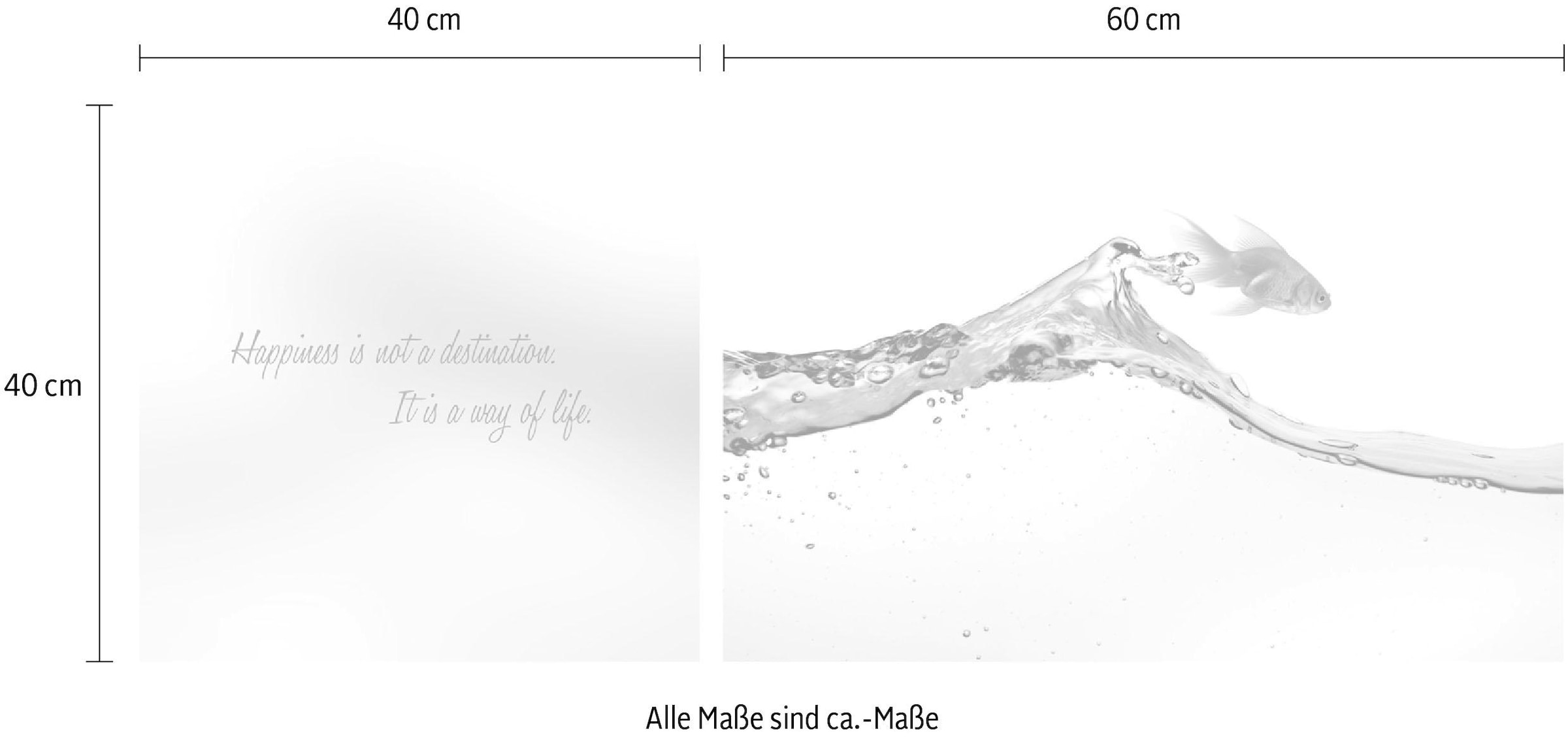 queence Leinwandbild »Happiness«, Wassertiere-Motivationsbilder-Kunst-Modern-Spa-Spa Bilder-Sprüche-Sprüche & Texte-Schriftzug-Schriftzüge, (Set), Premium-Leinwandstoff, Handarbeit aus Deutschland, Spruch, 2er Set