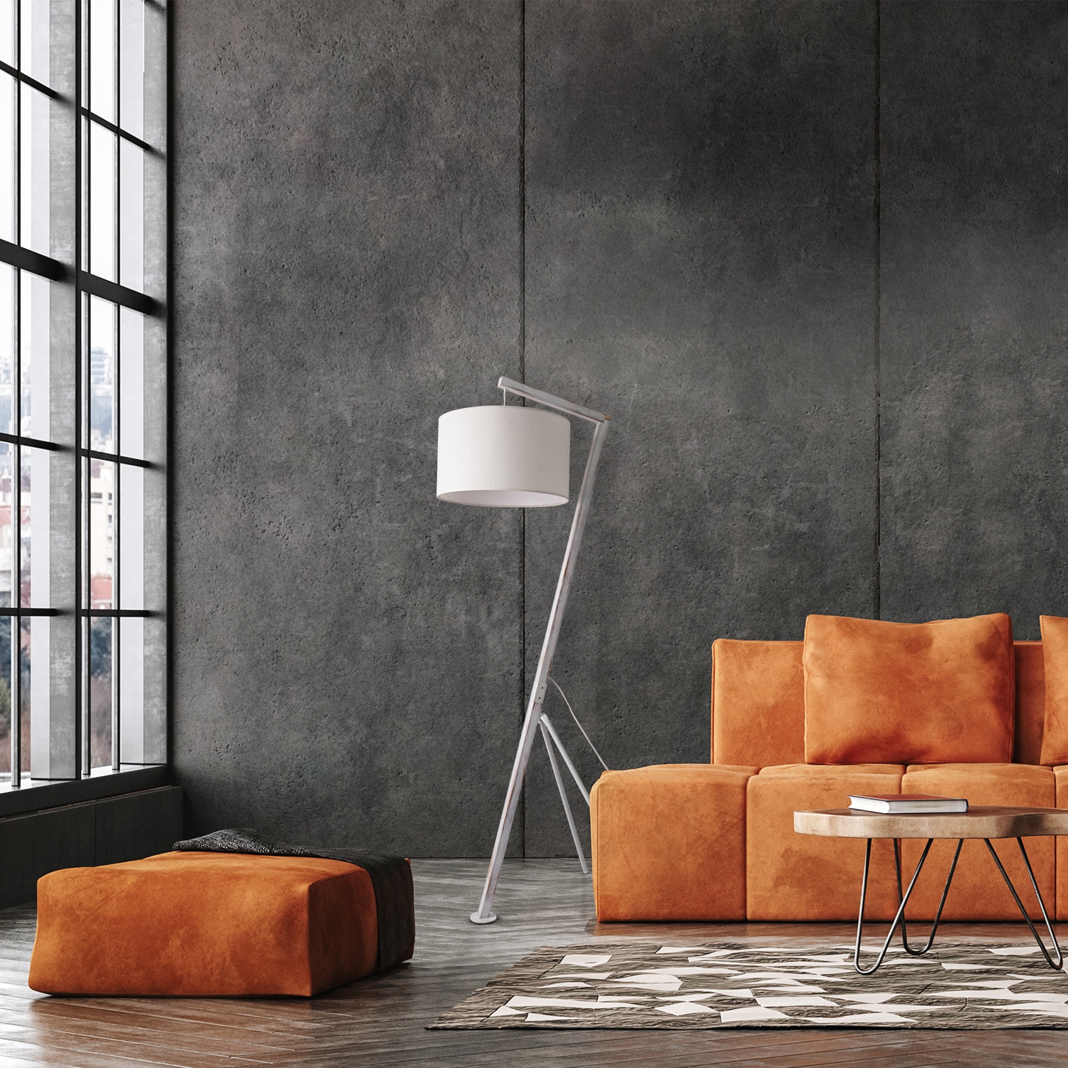 Paco Home Stehlampe »GALLOW«, 1 flammig, Leuchtmittel E27 | ohne Leuchtmittel, Modern Wohnzimmer Dreibein Holz Metall Vintage E27 Galgen