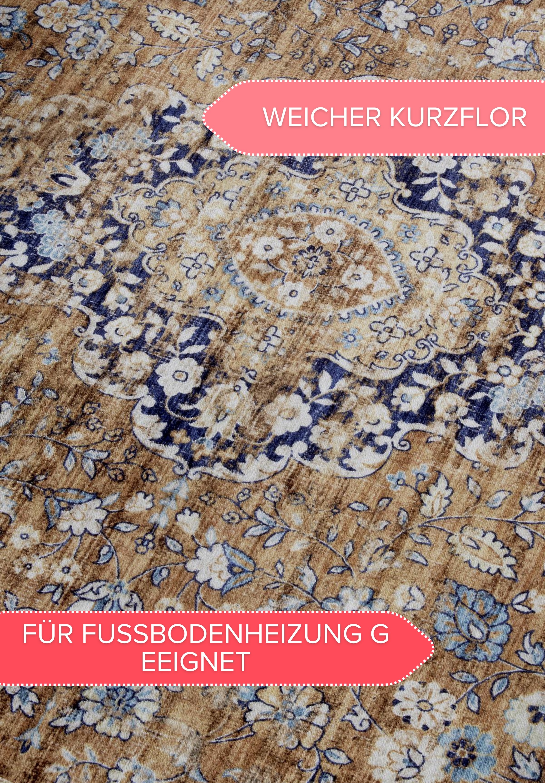 freundin Home Collection Teppich »Aurora«, rechteckig, 5 mm Höhe, Kurzflor, Anti Rutsch, Orient, Vintage, Klassisch, Wohnzimmer, Flur