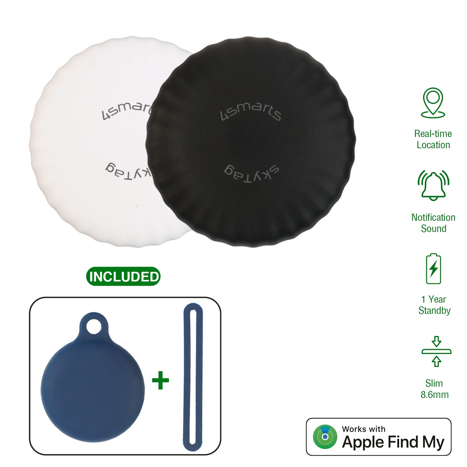 4smarts GPS-Tracker »Standort-Finder SkyTag Slim 2er Set« Multi-Pack AirTag Alternative Wo ist? Find My Mfi-zertifiziert in schwarz-weiß, Größe 0