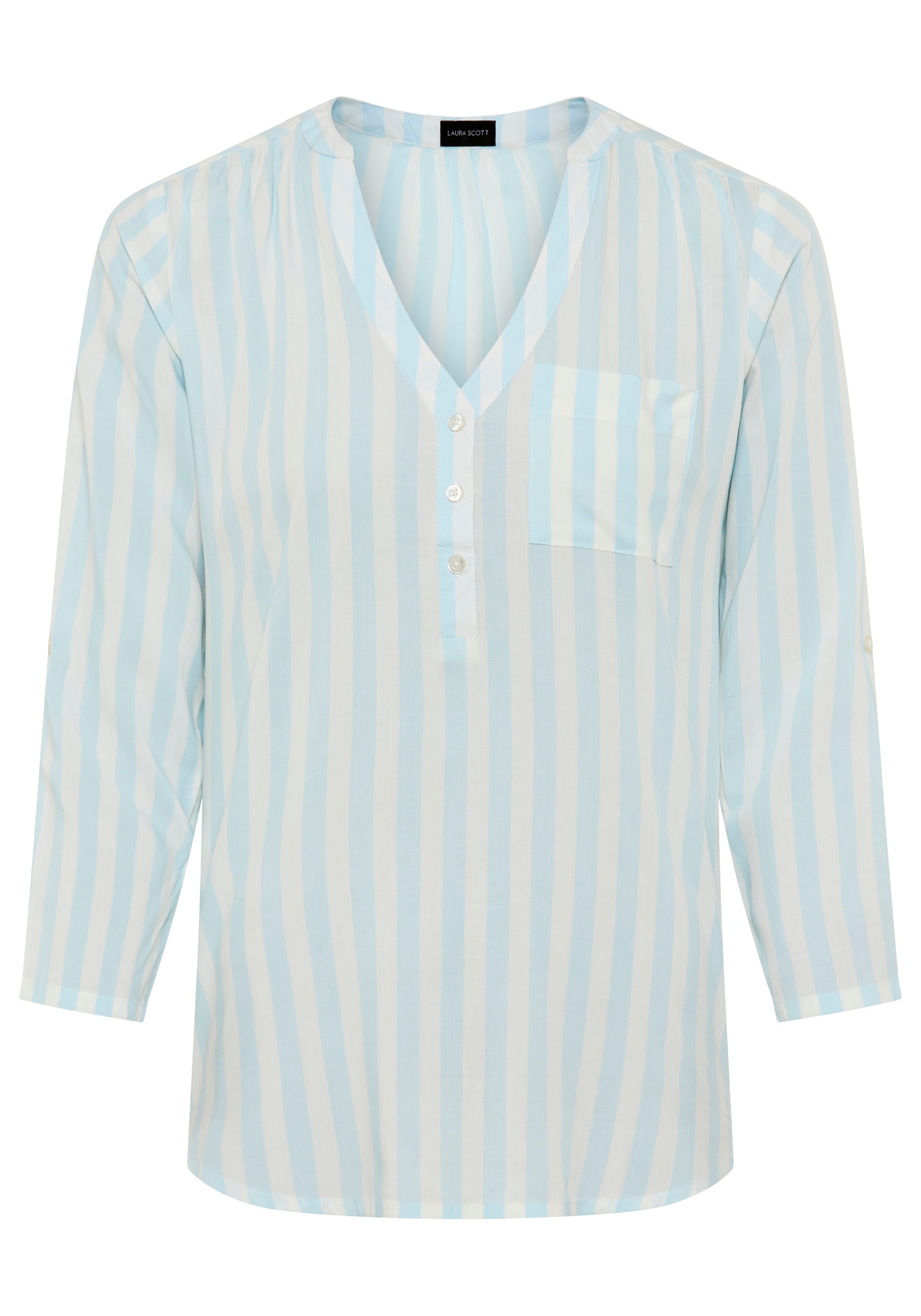 Laura Scott Schlupfbluse gestreifte Langarmbluse, leicht transparent, V-Ausschnitt