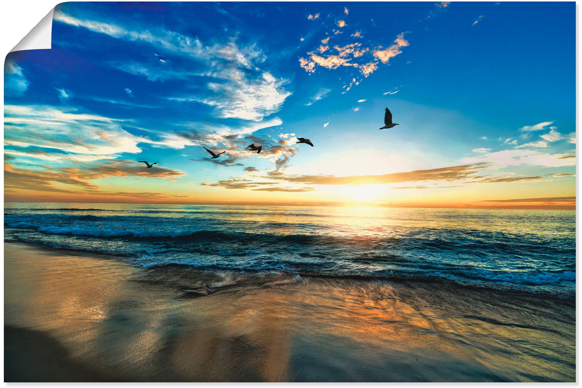 Artland Wandbild Online kaufen im Meer OTTO St.), Wandaufkleber als Shop Poster & »Strand Sonnenaufgang -untergang, Leinwandbild, Alubild, (1 in versch. Sonnenuntergang«, Möwen Größen oder