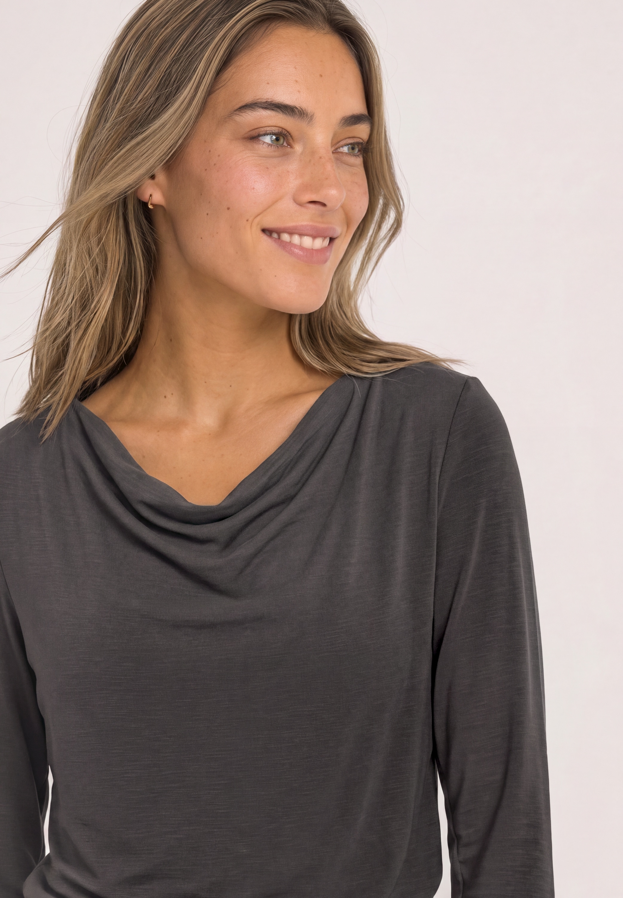 STREET ONE Wasserfallshirt Silk-Look Shirt mit Wasserfall-Front