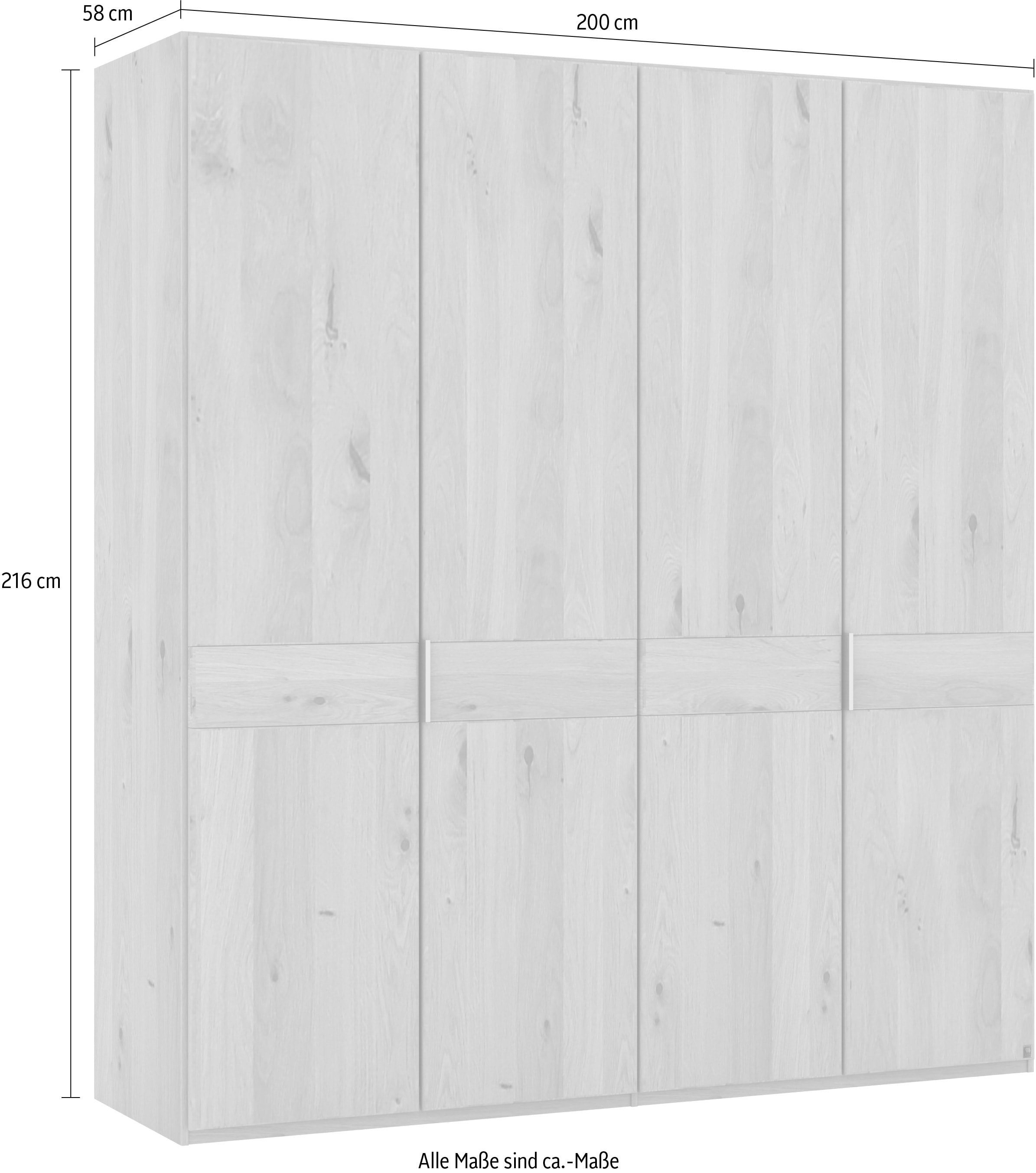Musterring Drehtürenschrank »Savona, Kleiderschrank, Schrank, Garderobe, teilmassiv Eiche«, (mit Türdämpfern, in 5 Breiten & 2 Höhen, extra Böden, MADE IN GERMANY), Türen in Bianco-Eiche massiv, mit Querriegel, verschiedene Größen