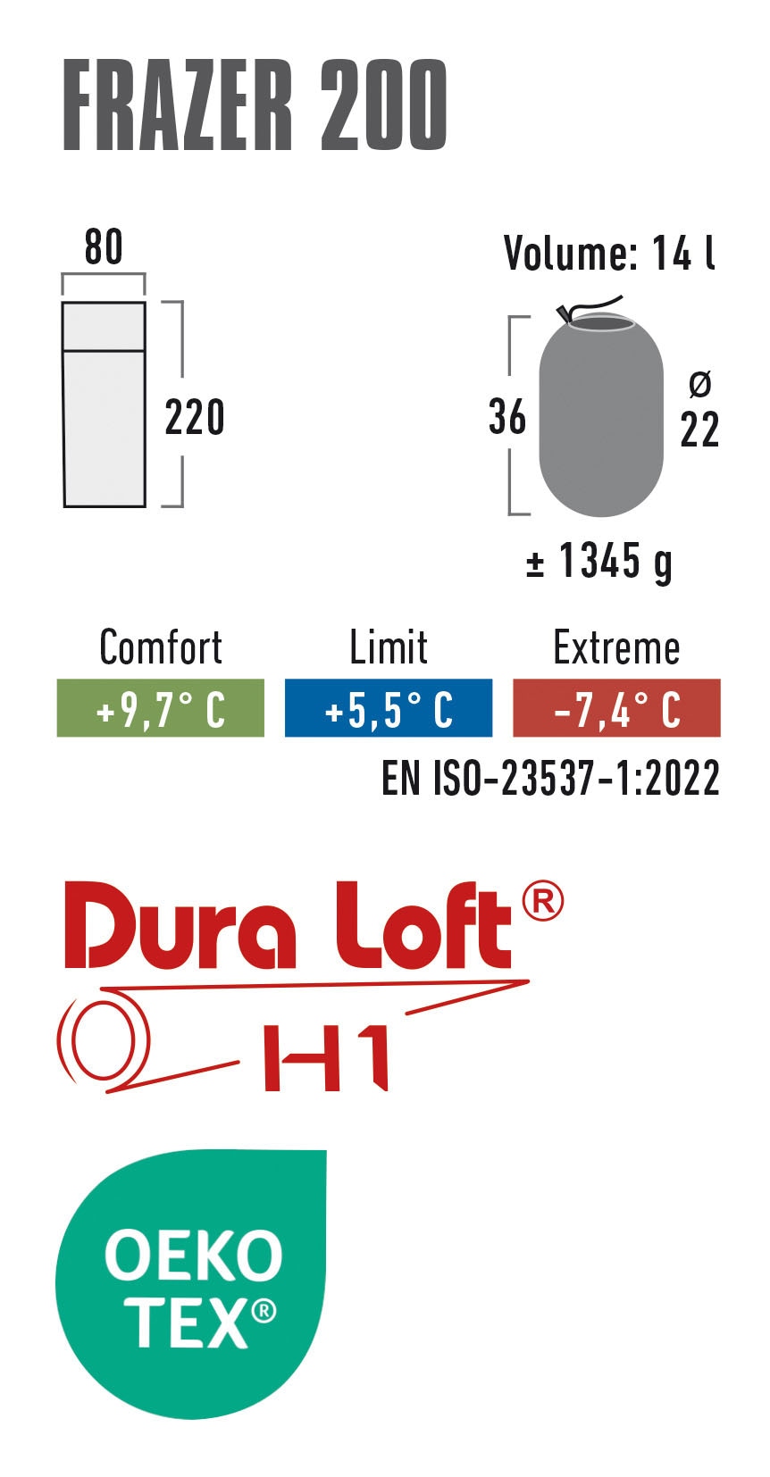 High Peak Deckenschlafsack »Frazer 200«, Dura Loft H1 Polyester receycelt