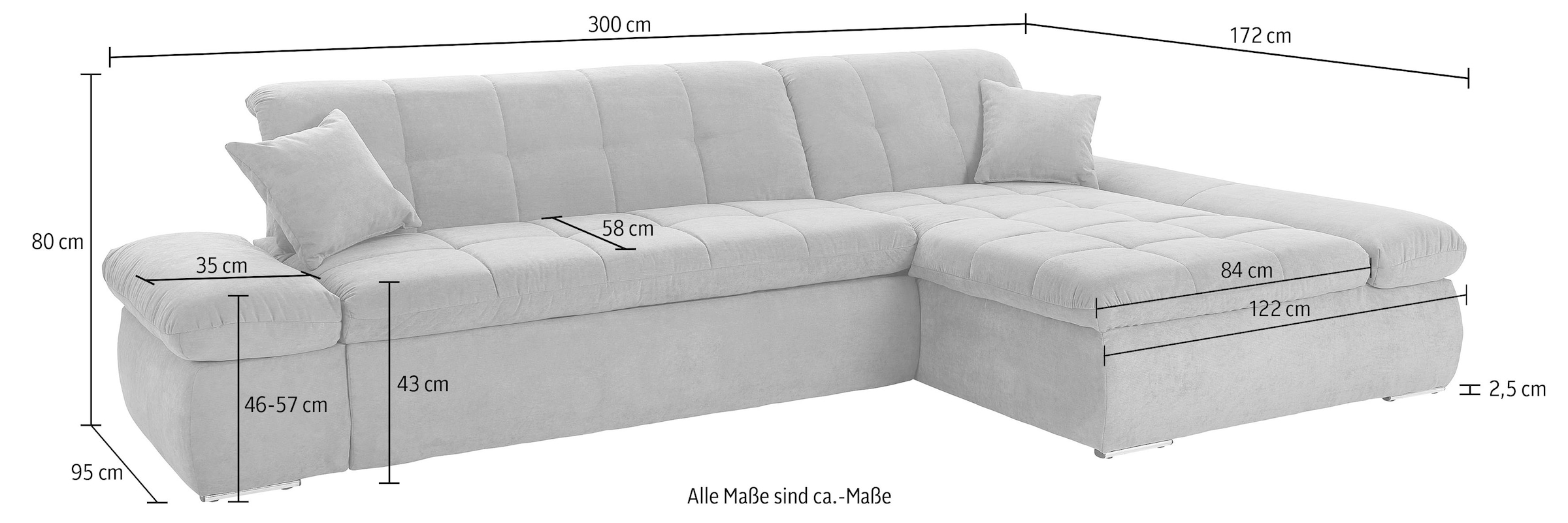 DOMO collection Ecksofa »NMoric XXL, B/T/H: 300/172/80cm, L-Form«, wahlweise mit Bettfunktion und Armlehnverstellung