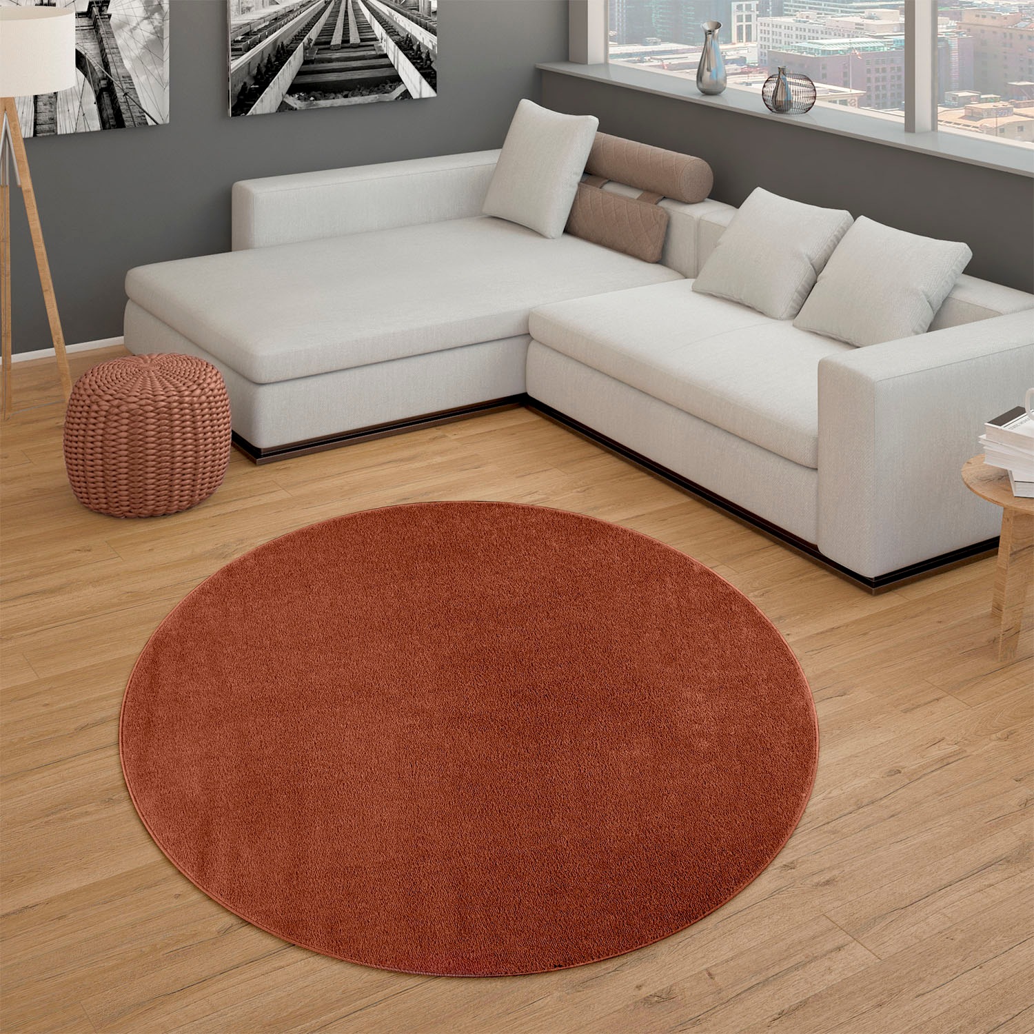 Paco Home Teppich »Porto 890« rund 13 mm Höhe Kurzflor, Uni-Farben, ideal im Wohnzimmer & Schlafzimmer