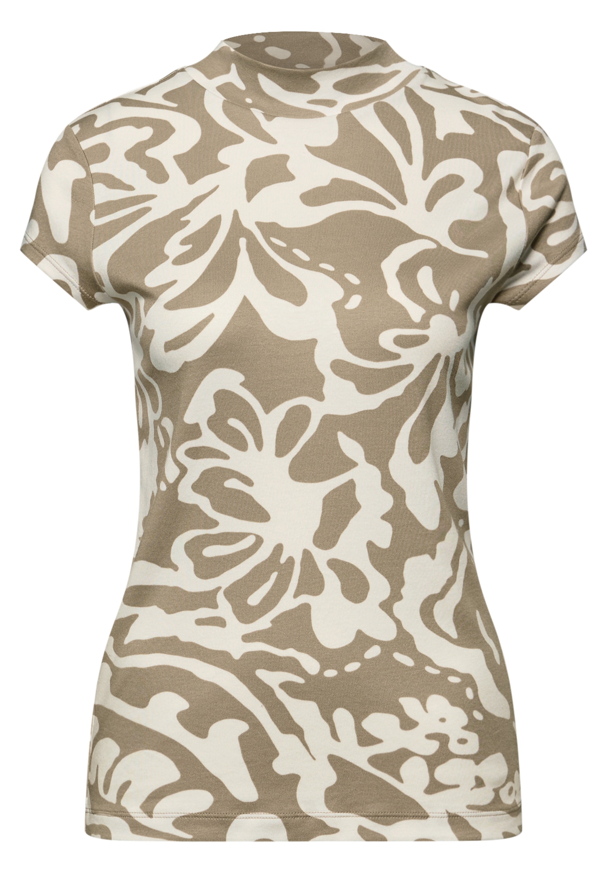 STREET ONE Kurzarmshirt Sommershirt mit einem feinen grafischen Muster mit floralen Elementen