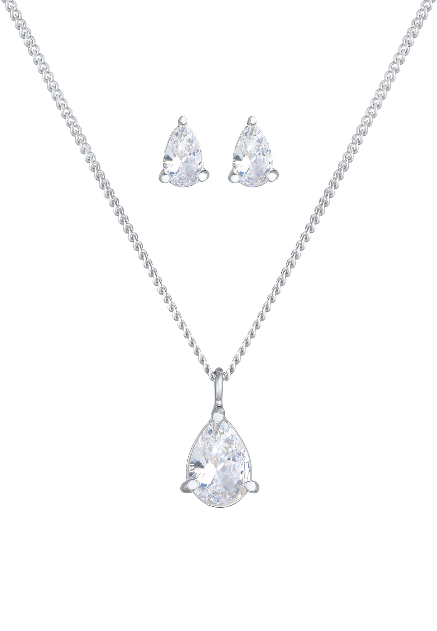 Elli Ohrring und Ketten Set »Schmuckset Kette Ohrstecker Tropfen Zirkonia Set 925 Silber«