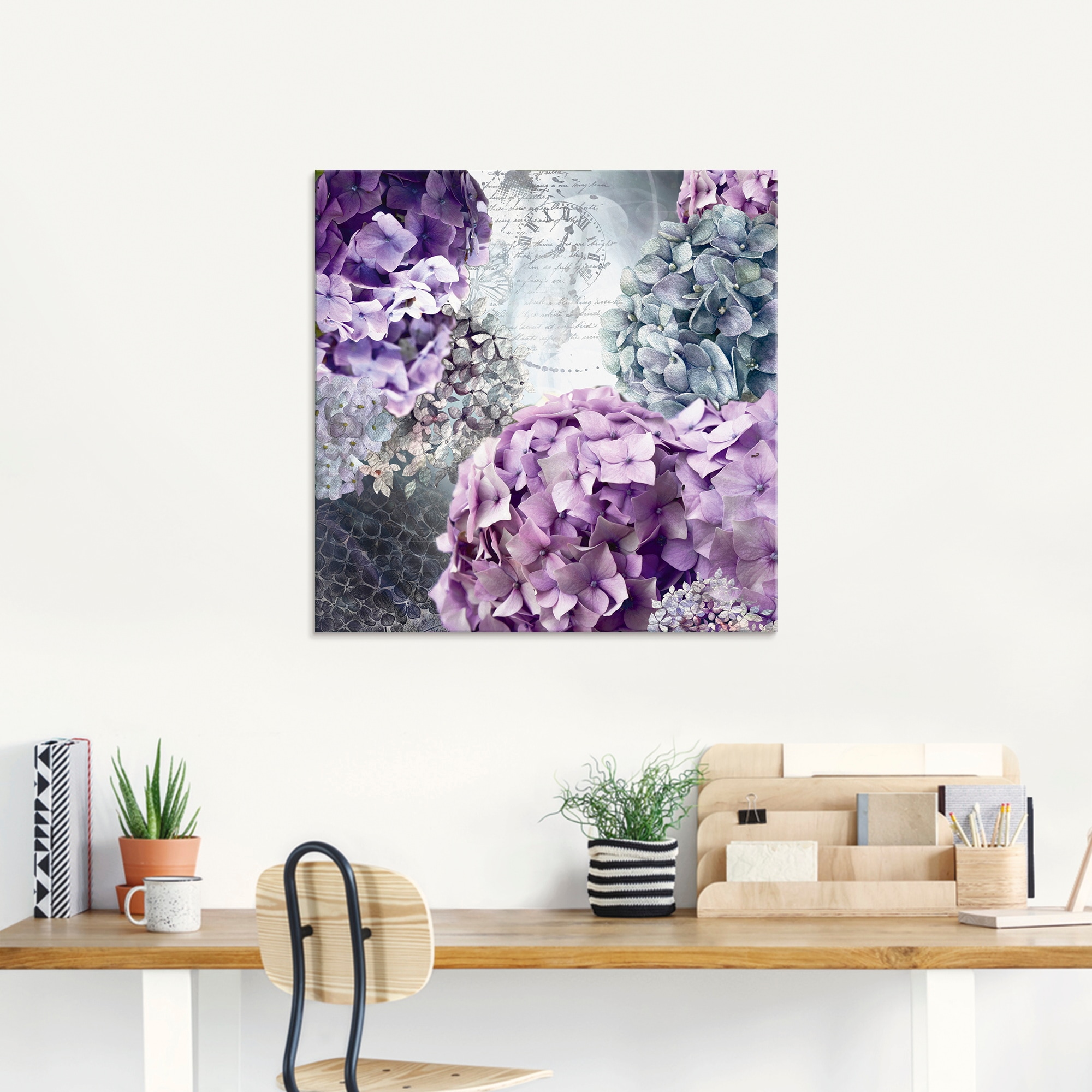 Artland Glasbild »Blau und Grau Hortensie«, Blumen, (1 St.), in verschiedenen Größen