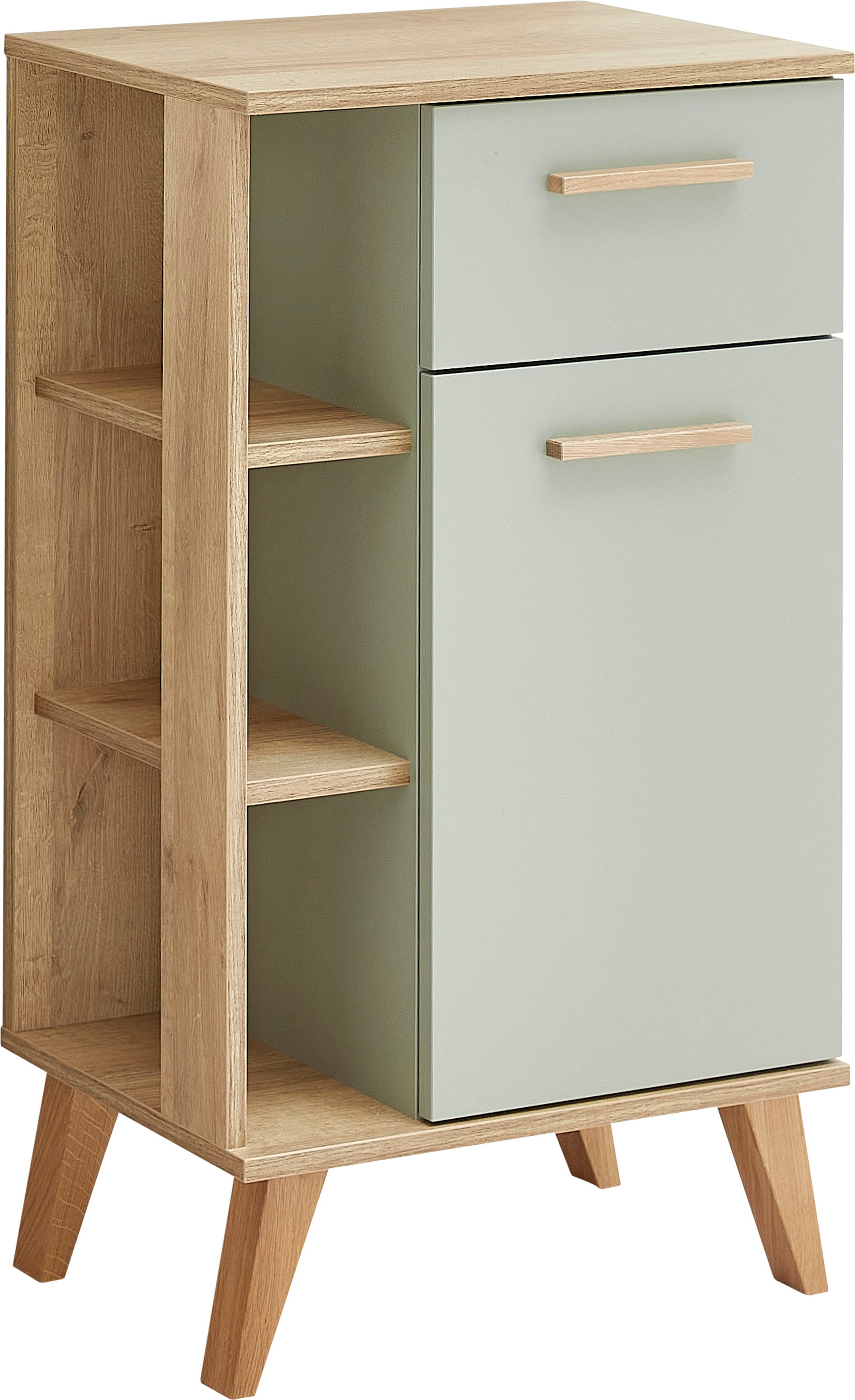PELIPAL Unterschrank »Salvie«, Breite 50,5 cm, seitliche offenes Regal, Holzgriffe, Türdämpfer, Glaseinlegeboden