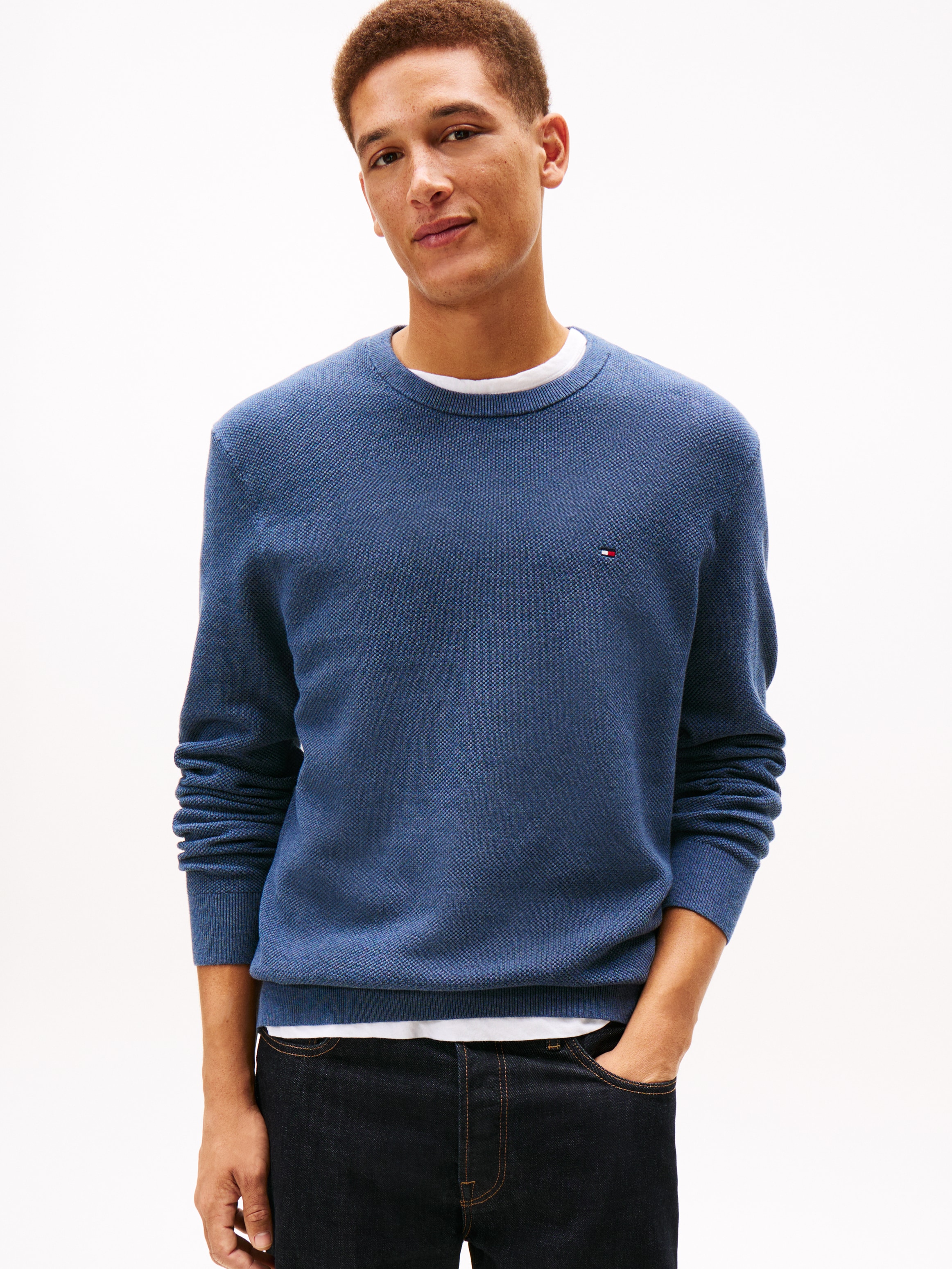 Tommy Hilfiger Rundhalspullover »ESSENTIAL STRUCTURE CREW NECK mit Struktur und Label« unifarben, casual, regular fit, Baumwolle, Rundhals
