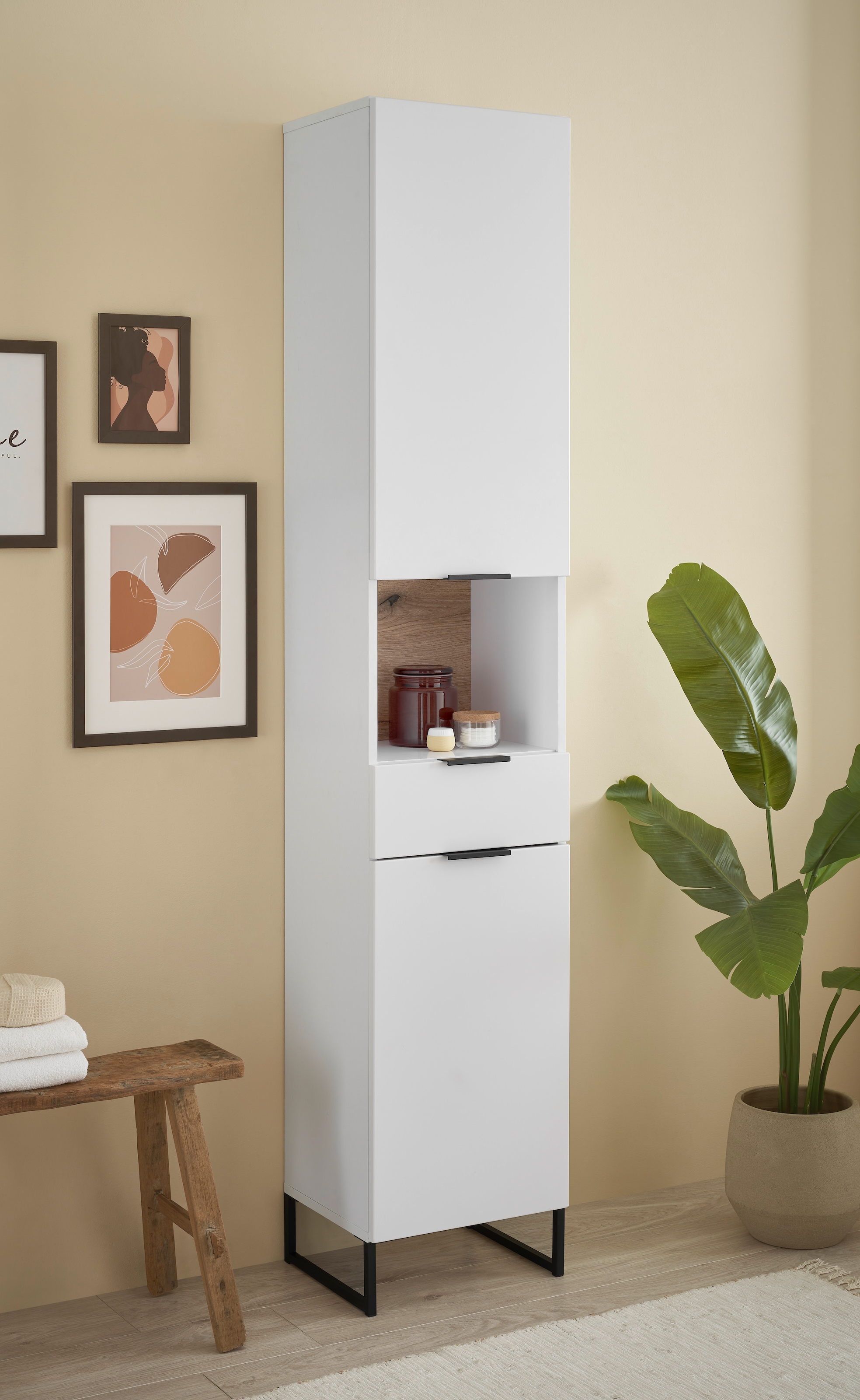 BASIC by Balculina Hochschrank »Denver Hochschrank, Badezimmerschrank BxHxT 38x195x32« 1 Stk. tlg. Breite 38 cm, Tür L/R montierbar, Softclose