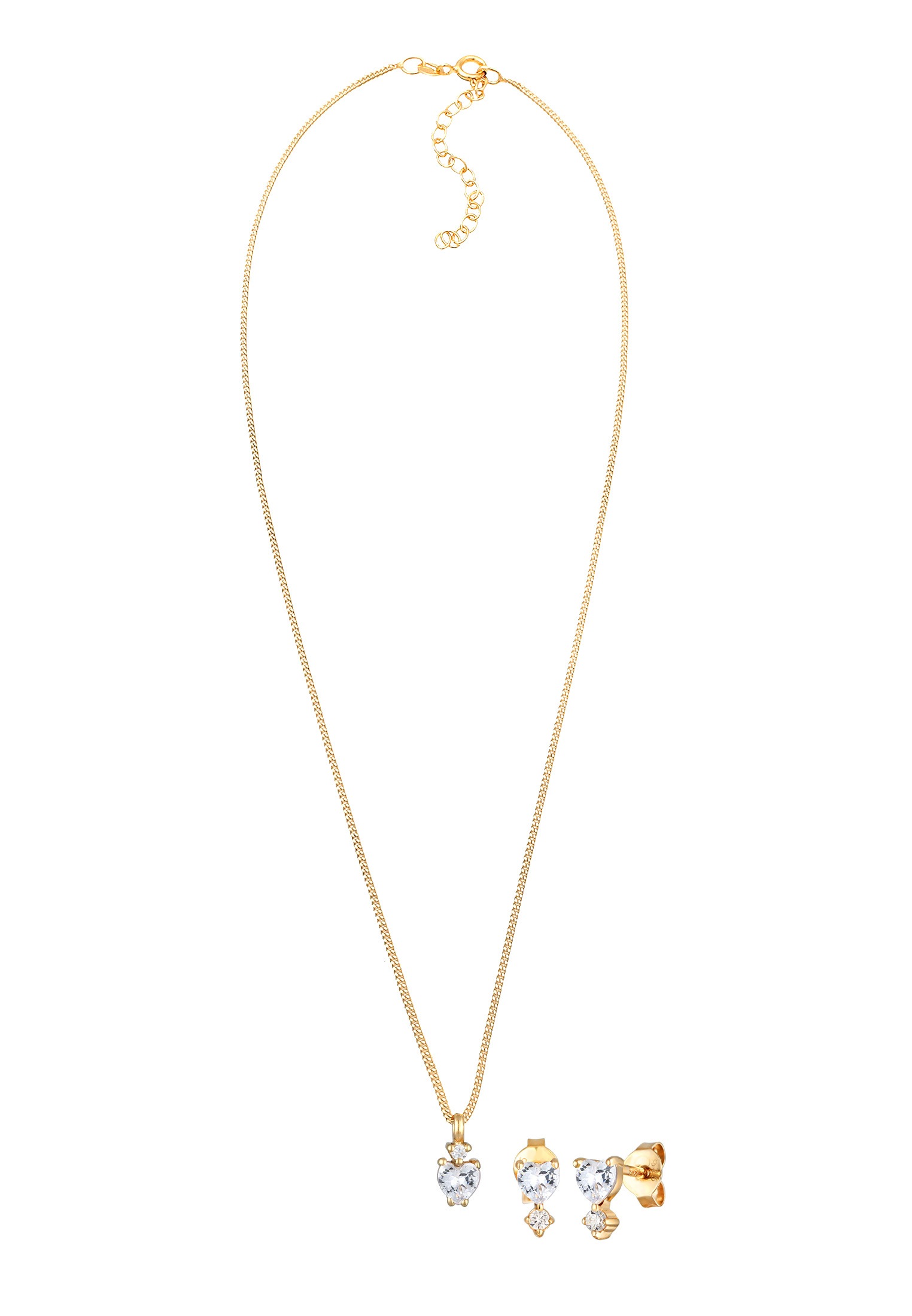 Elli Ohrring und Ketten Set »Schmuckset Set Herz Zirkonia 925 Sterling Silber vergoldet« ()