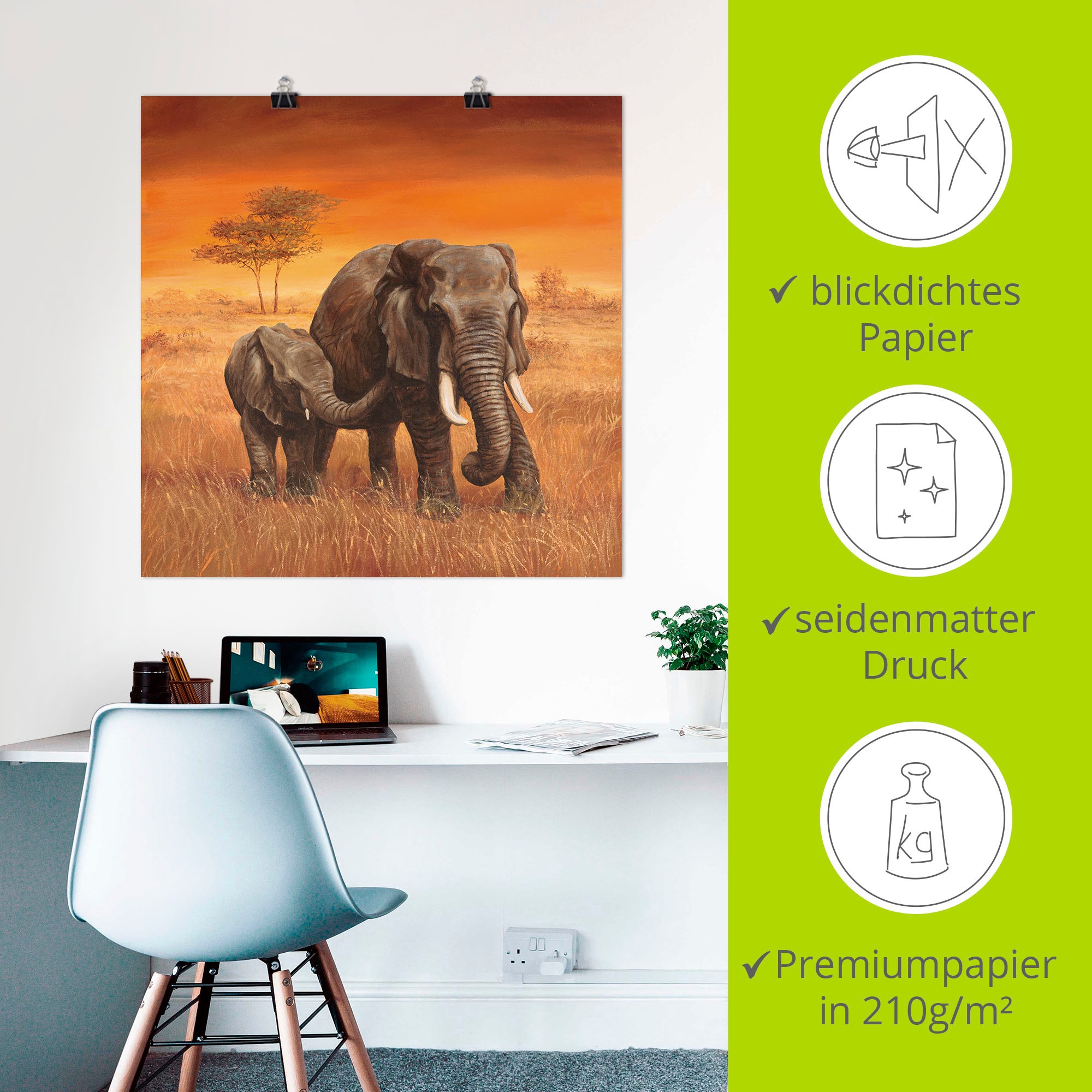 Artland Wandbild »Elefanten II«, Wildtiere, (1 St.), als Alubild, Outdoorbild, Leinwandbild, Poster, Wandaufkleber