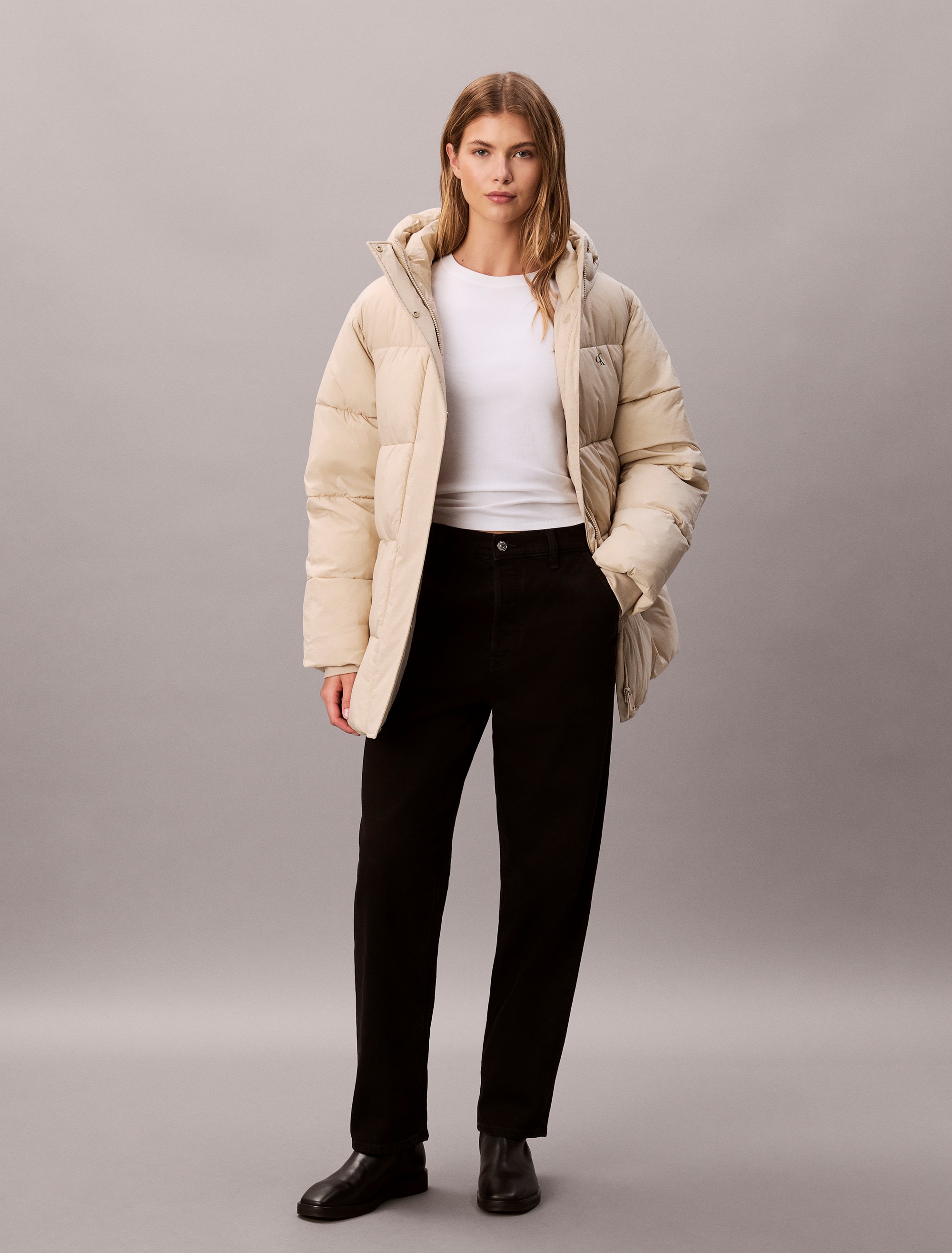 Calvin Klein Jeans Steppjacke »BELTED MIDWEIGHT PUFFER« mit Kapuze Mit Rundhalsausschnitt, regular fit