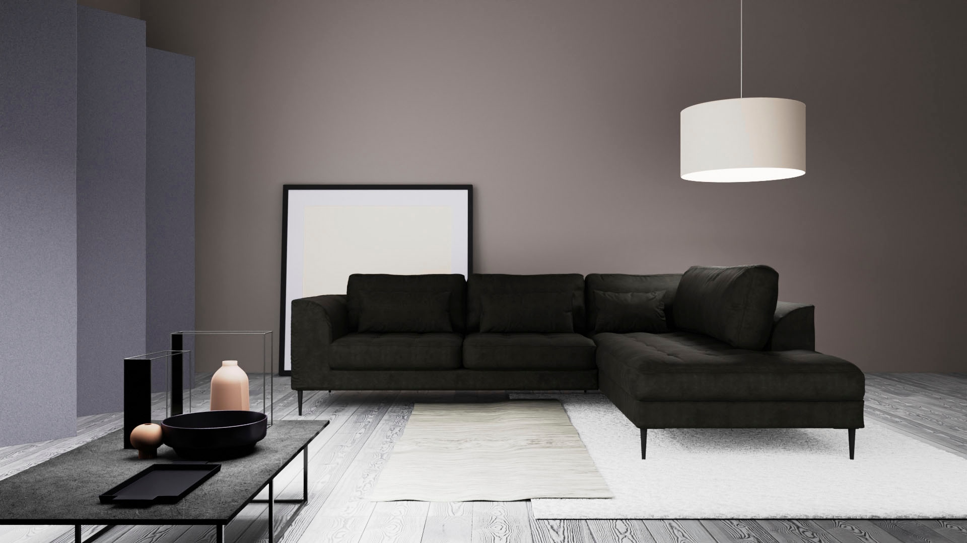 TRENDMANUFAKTUR Ecksofa »Luzi, wahlweise mit Schlaffunktion und Bettkasten, gemütlich, L-Form«, Designsofa mit Ottomane, Metallfüße schwarz, Breite 264 cm