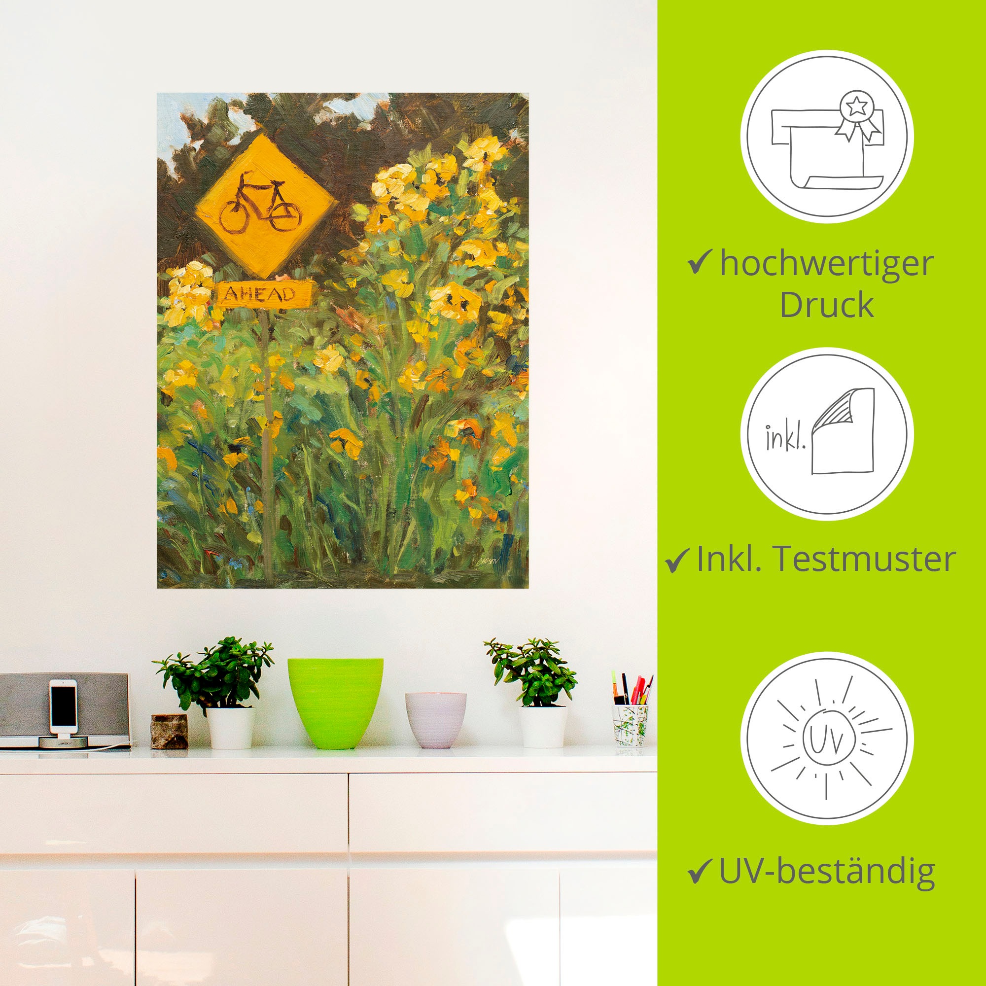 Artland Wandbild »Bicycle Crossing« Blumenwiese 1 Stk. tlg. als Alubild, Leinwandbild, Poster, Wandaufkleber in verschied. Größen