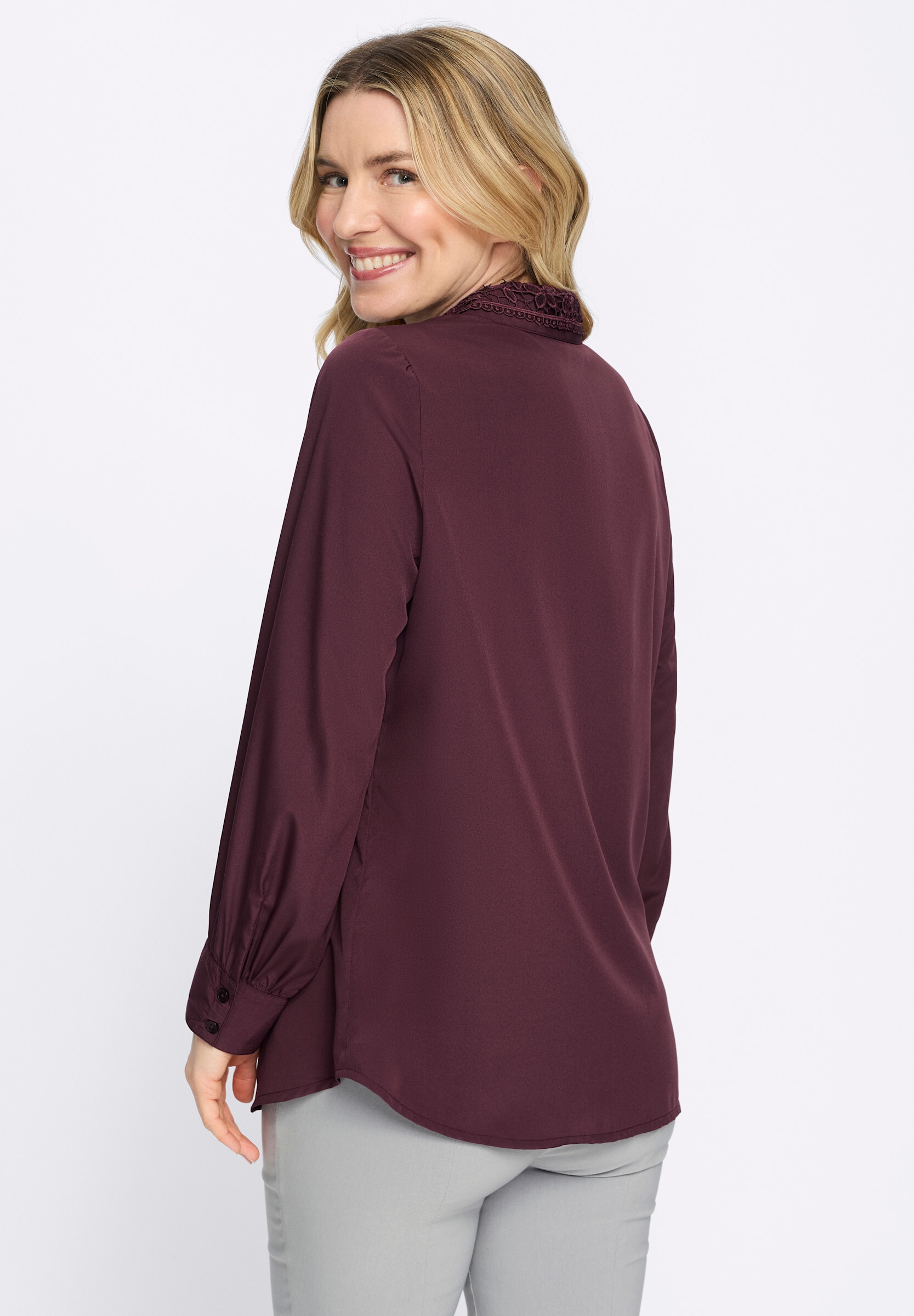 Sieh an! Klassische Bluse »Longbluse Longbluse mit Spitzenbesatz«